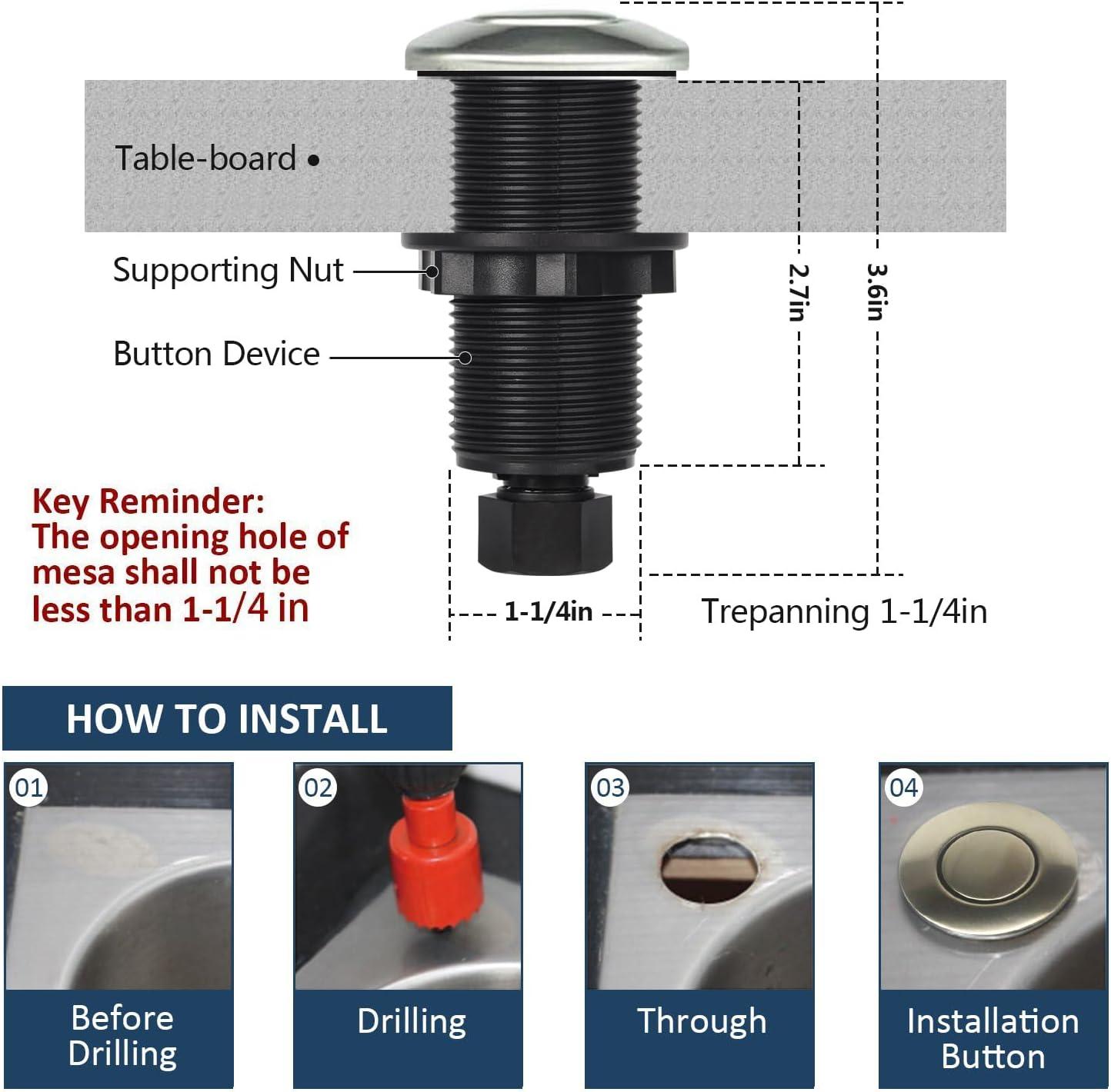 Garbage Disposal Air Switch Kit Sink Top Waste Disposal Long Stainless Steel Brushed Nickel on/off Air