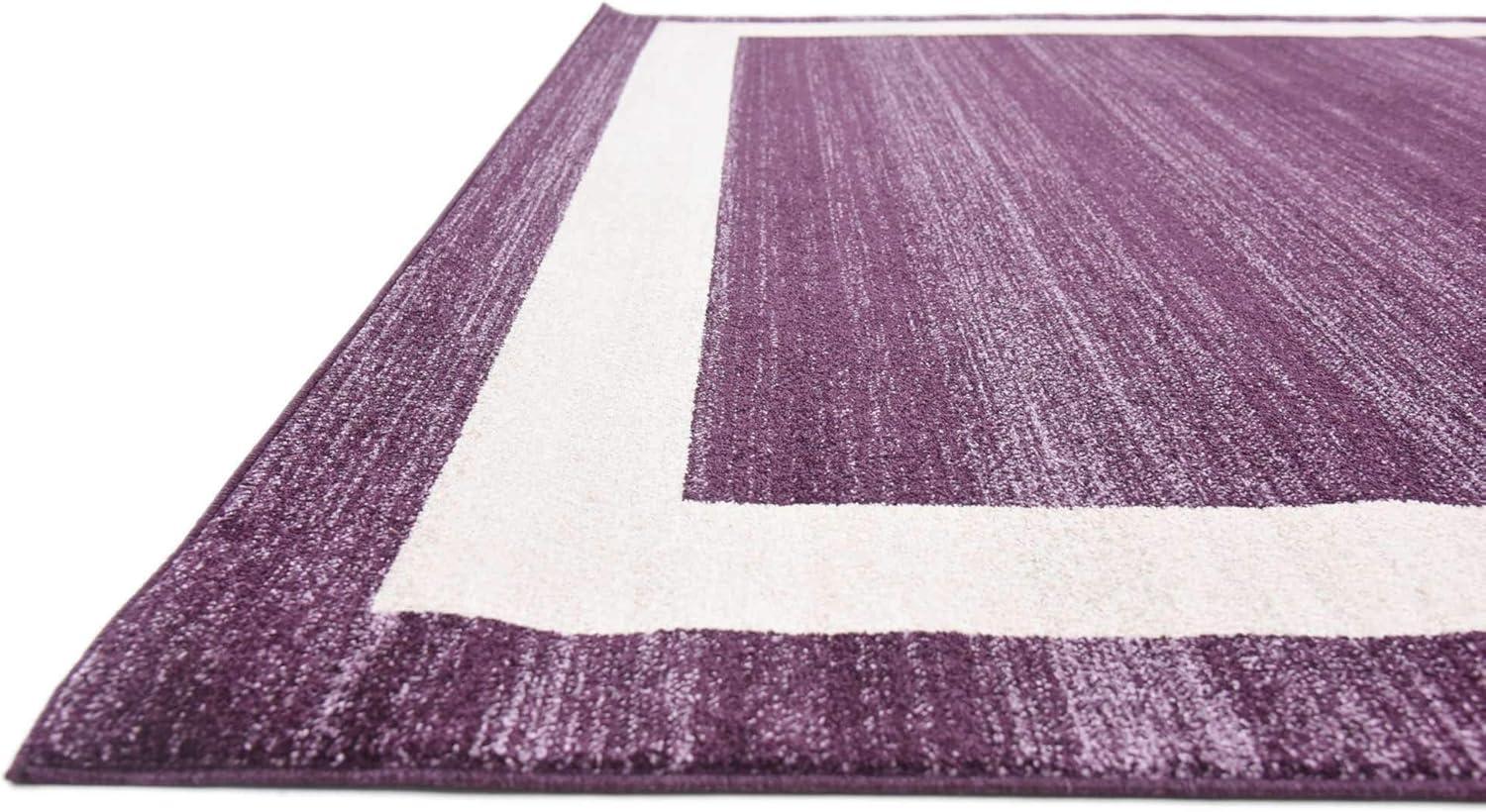 Violet and Ivory Square Tufted Synthetic Area Rug