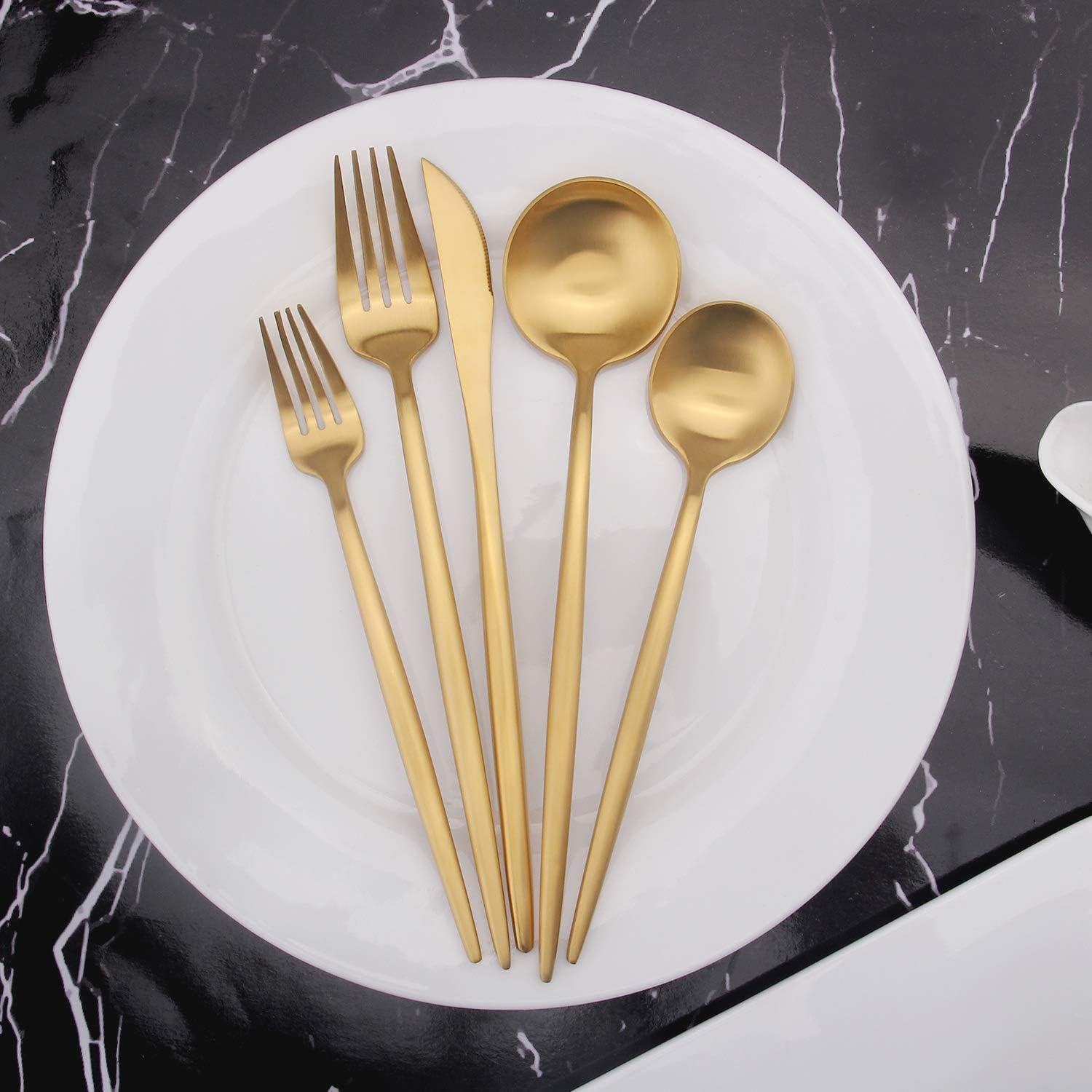 Everly Quinn 30-Piece Gold Silverware Set, Flatware Set For 6, Food-Grade Stainless Steel Cutlery Set, Includes Spoons Forks Knives, Kitchen Cutlery For Home Office Restaurant Hotel