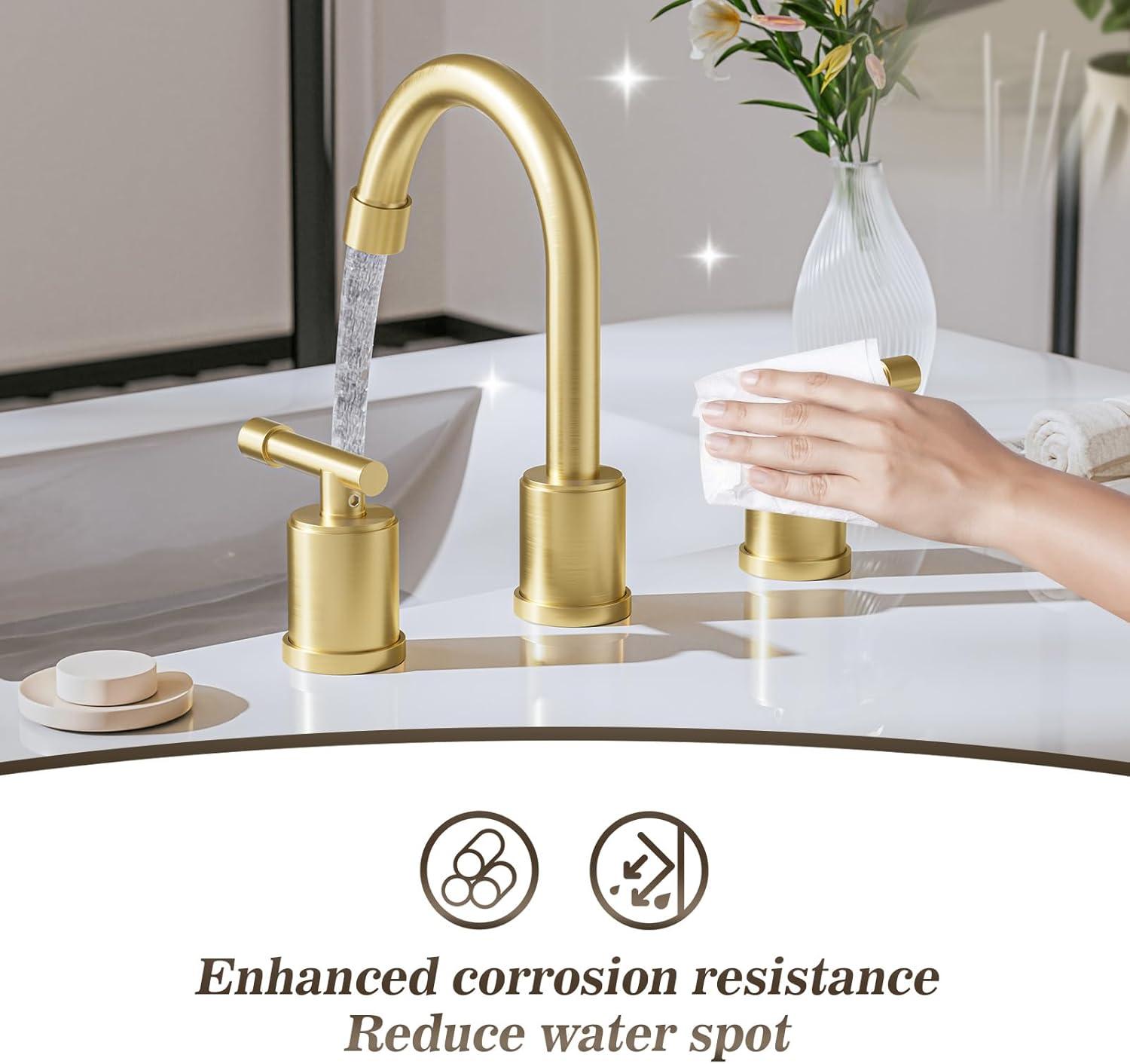 Phiestina 8 Inch Brushed Nickel Bathroom Faucet，3 Holes 2 Handles Widespread Stainless Steel Bathroom Sink Faucet with Metal Pop-Up Drain and Water Supply Lines,WFZY01-BN