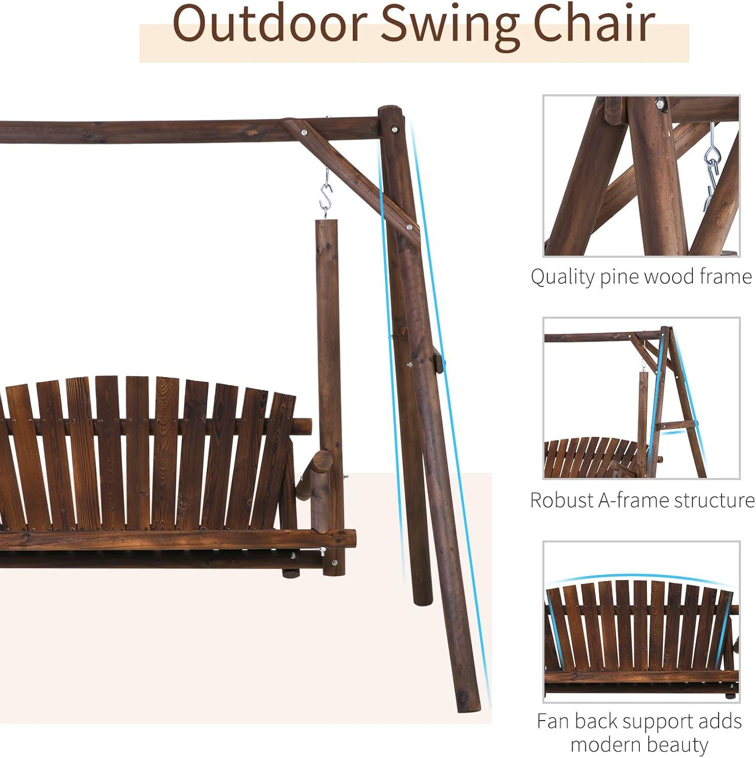 Outsunny Wooden Swing Bench, Garden Swing Chair for Patio, Yard, Porch, Carbonized