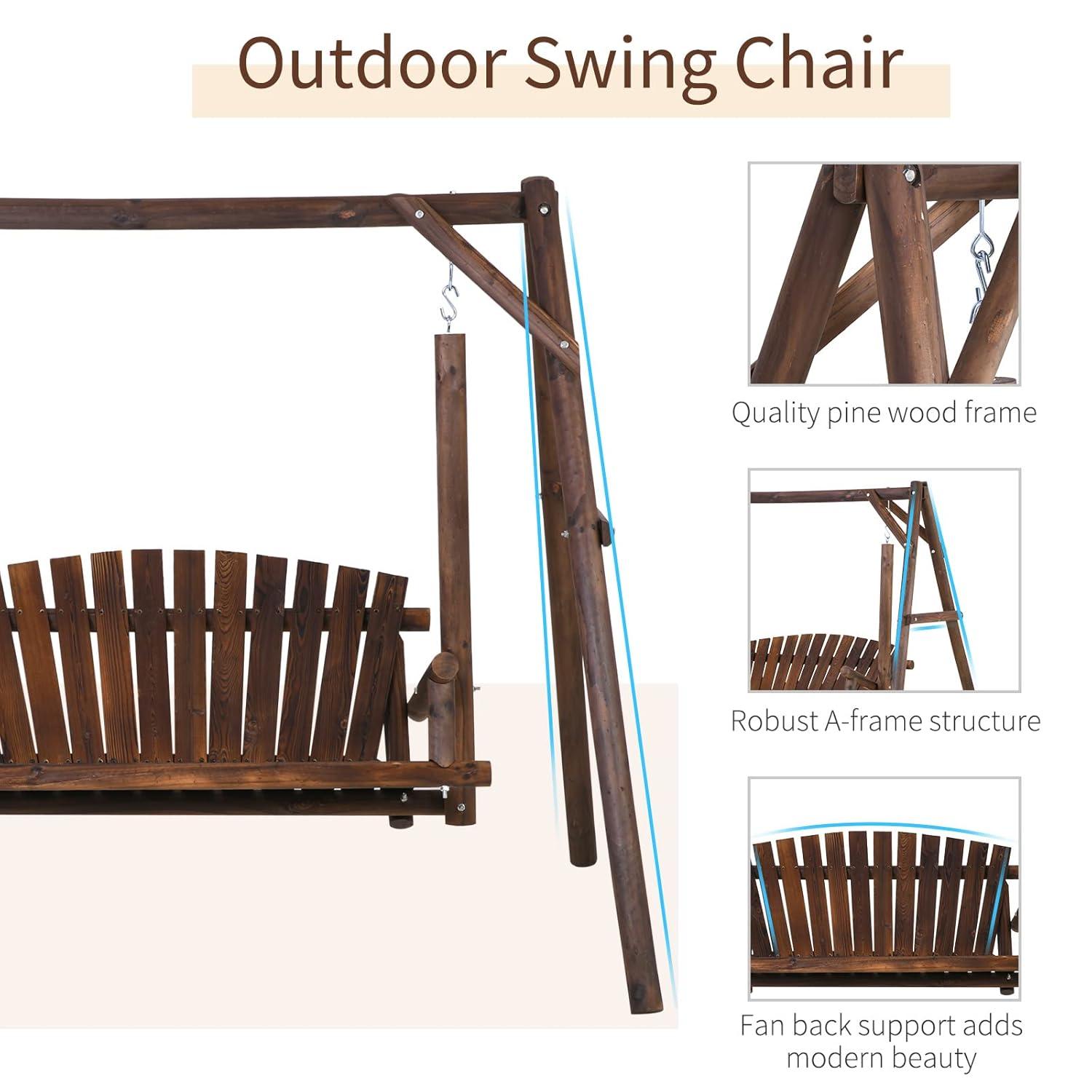 Outsunny Wooden Swing Bench, Garden Swing Chair for Patio, Yard, Porch, Carbonized
