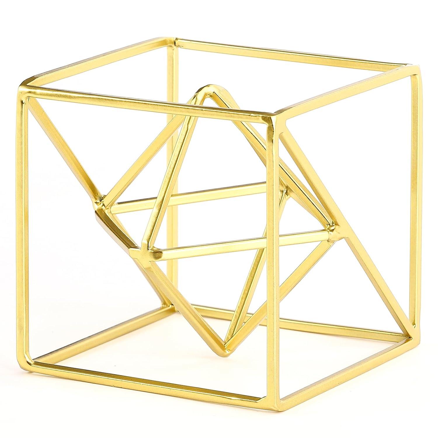 2024 Gold Metal Geometric Orb Sculpture - 4.72" Modern Square Abstract Decor for Home & Office