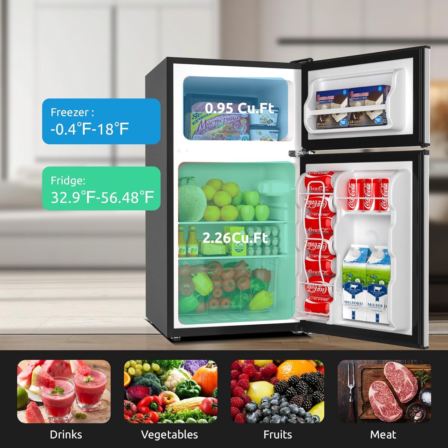 BANGSON BANGSON 3.2 CU.FT, 2 Door Small Refrigerator with Freezer US-BSR-201