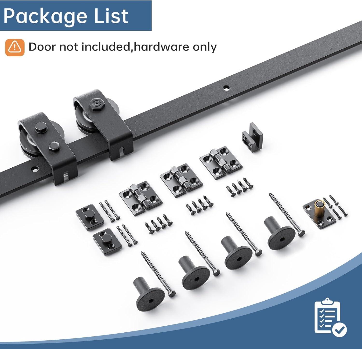 48 inch Bi-Folding Sliding Barn Door Hardware Track Kit, 4FT Black Roller Kit for 2 Doors, J Shape(No Door)