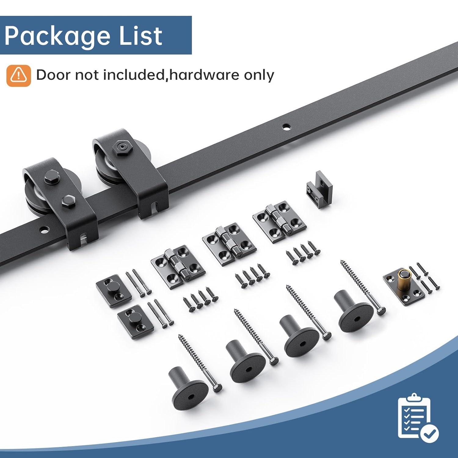 48 inch Bi-Folding Sliding Barn Door Hardware Track Kit, 4FT Black Roller Kit for 2 Doors, J Shape(No Door)