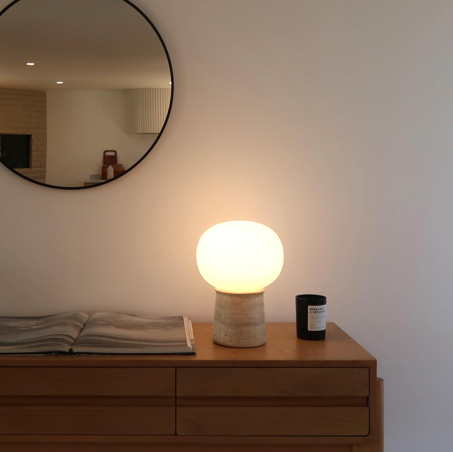 Brightech Neptune 12" LED Table Lamp With Natural Travertine Stone Base | Wayfair