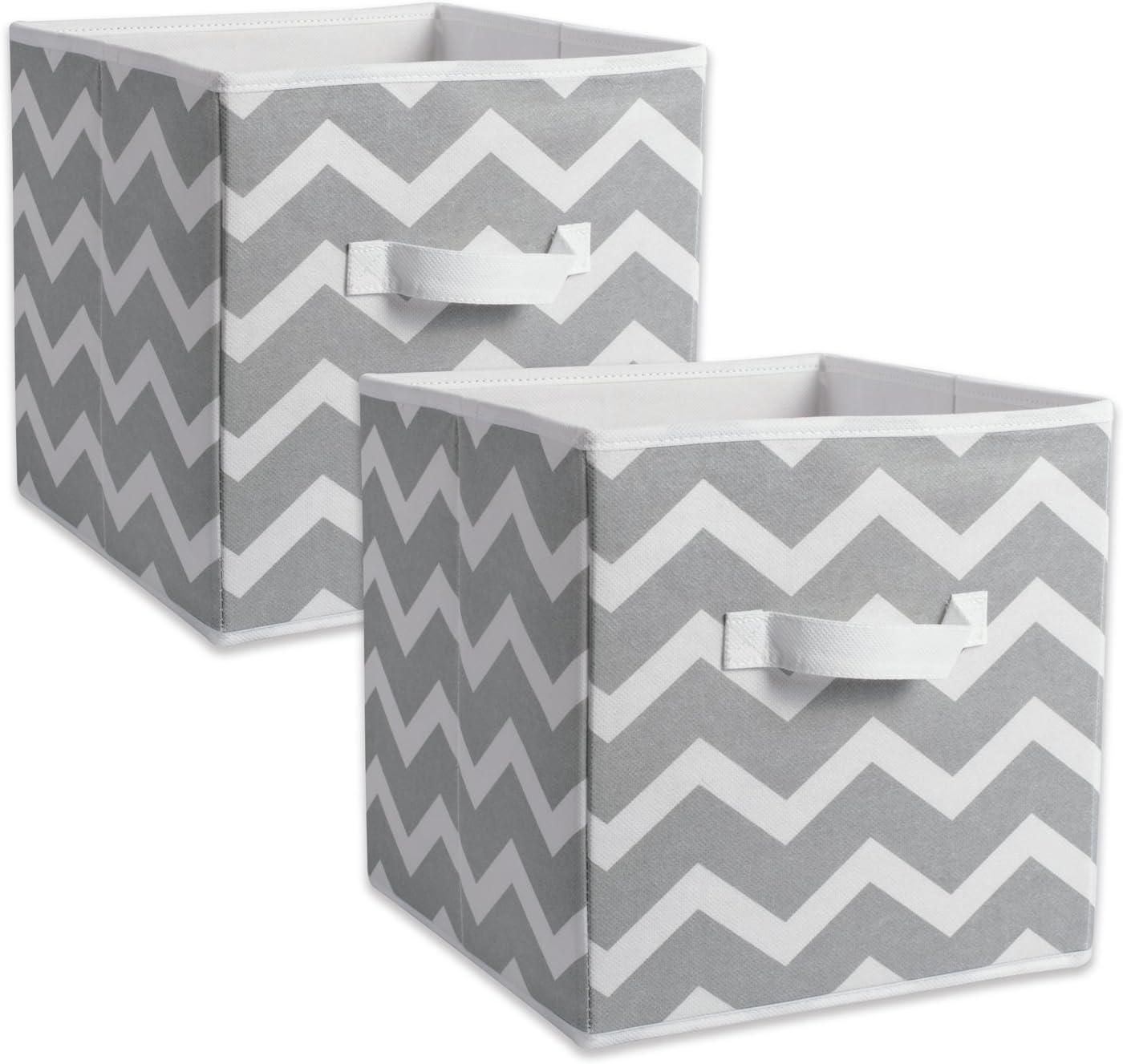 DII Non Woven Polyester Storage Bin, Chevron, Gray, Small Set of 2