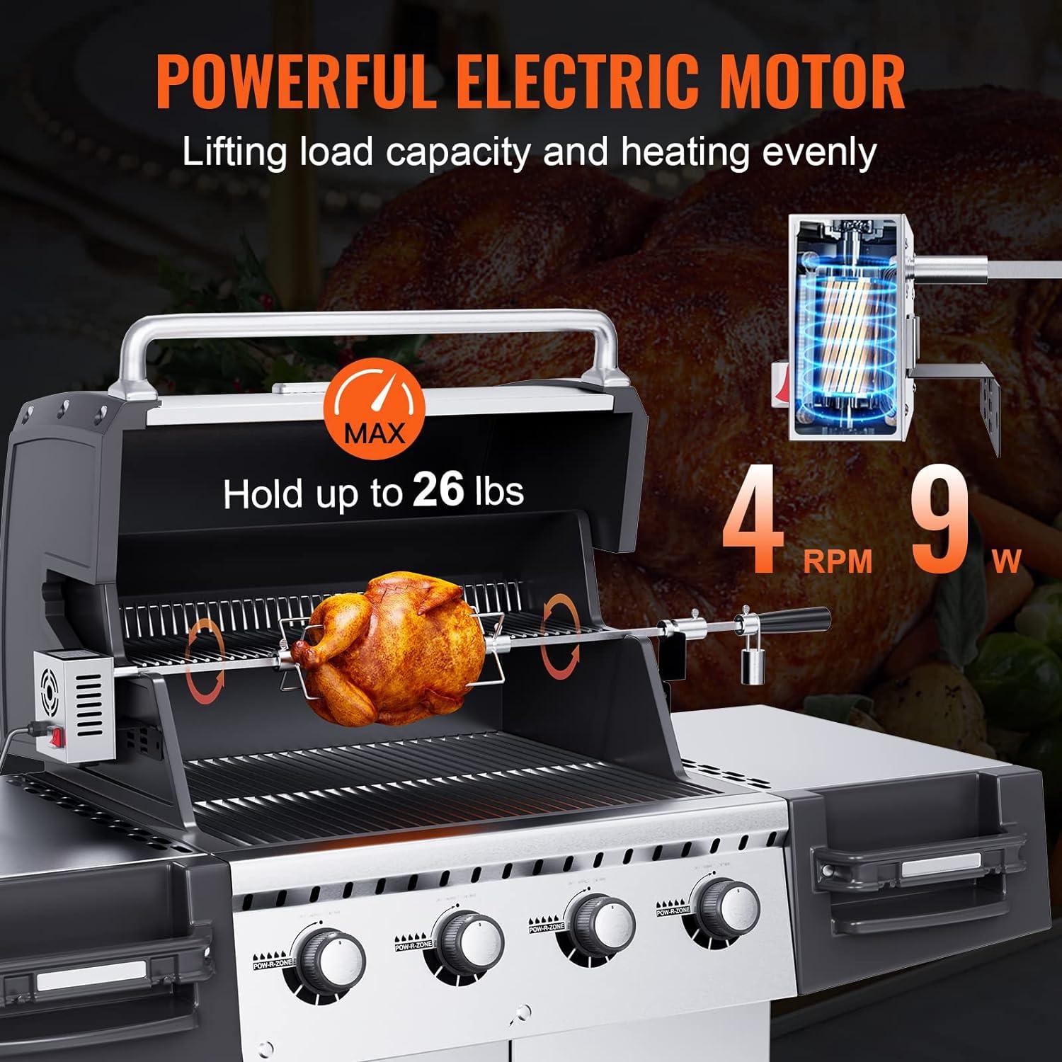 Stainless Steel Universal Rotisserie Kit with Electric Motor