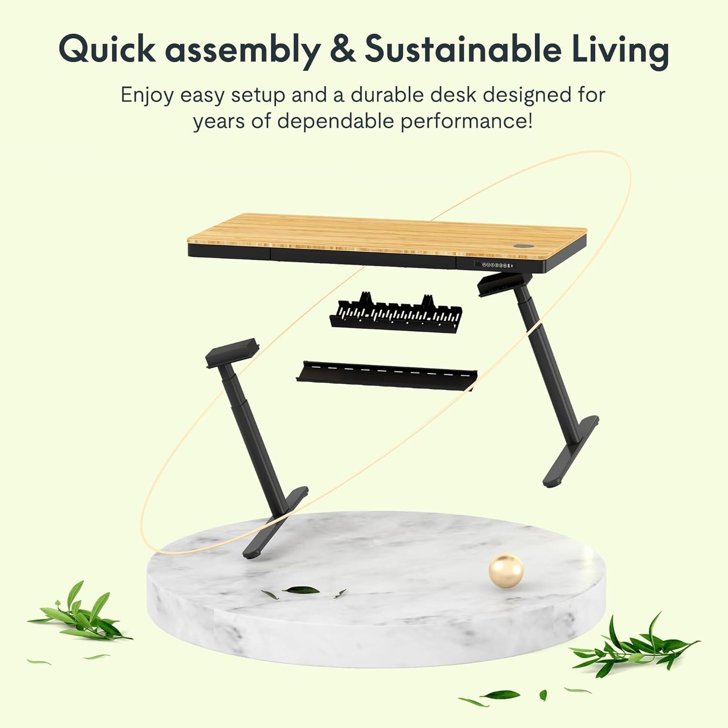 FLEXISPOT Q8 55" Bamboo Standing Desk, Dual Motor 3 Stages Adjustable Height Electric Computer Workstation w/Wireless Charging, Drawer, Quick Install, 220lbs Capacity (Bamboo Tabletop + White Frame)