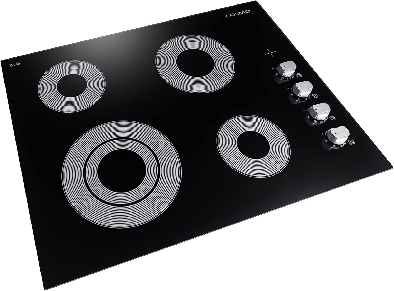 24 in. Electric Ceramic Glass Cooktop with 4 Elements, Dual Zone Element, Hot Surface Indicator Light and Control Knobs