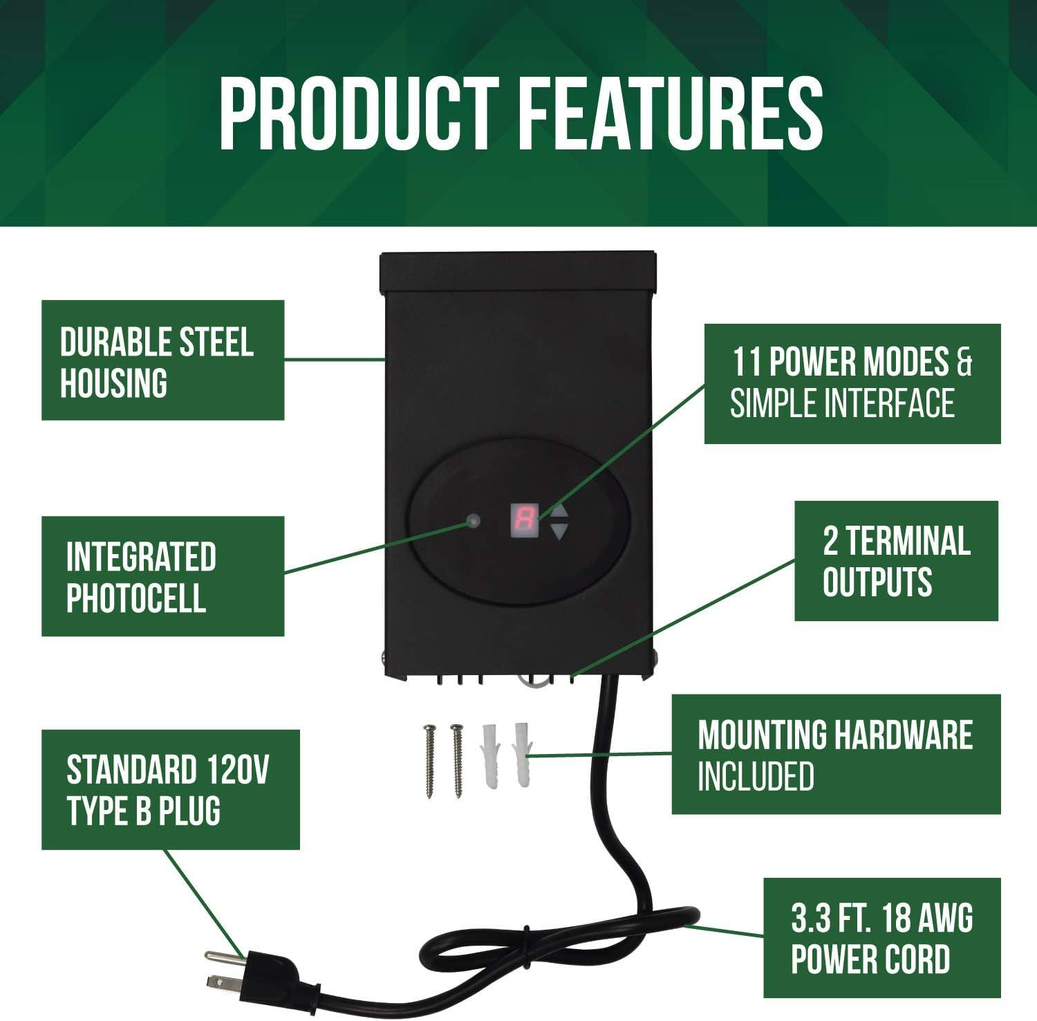 Etl Listed 120w Low Voltage Transformer With Photocell And Timer, 120v Ac To 12v Ac Outdoor Power Pack, Cec Vi Certified