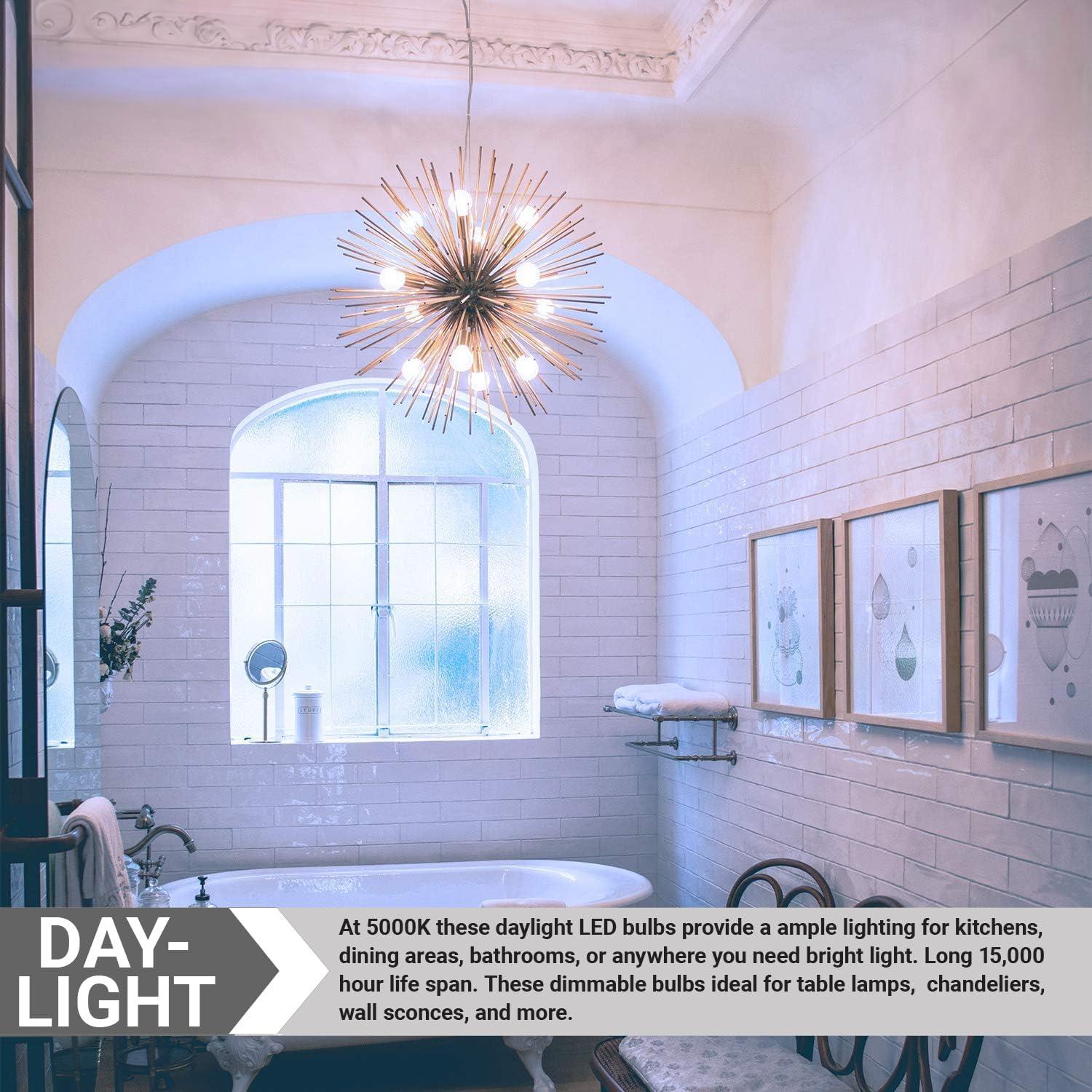 Sunlite LED G16.5 Globe Light Bulb 5w E12 Candelabra Base 5000K - Super White