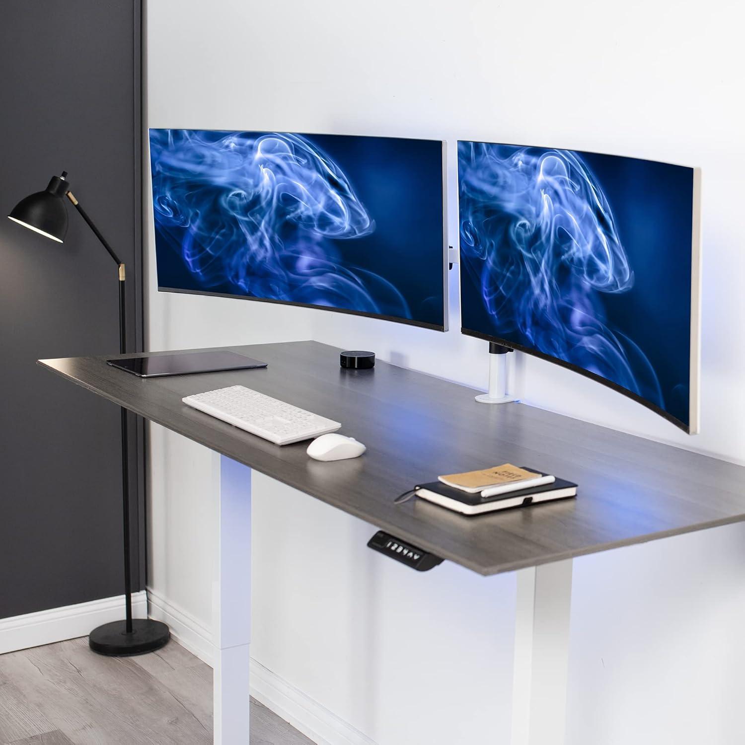 White Telescoping Dual Ultrawide Monitor Desk Mount