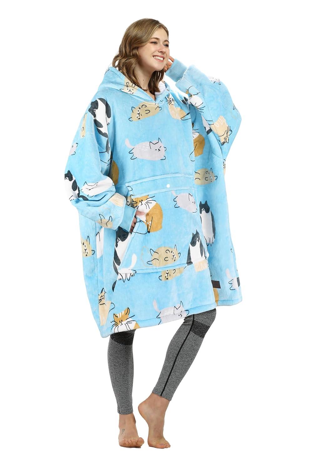 Catalonia Catalonia Oversized Hoodie Blanket Sweatshirt, Wearable Fleece Giant Pullover for Men Women