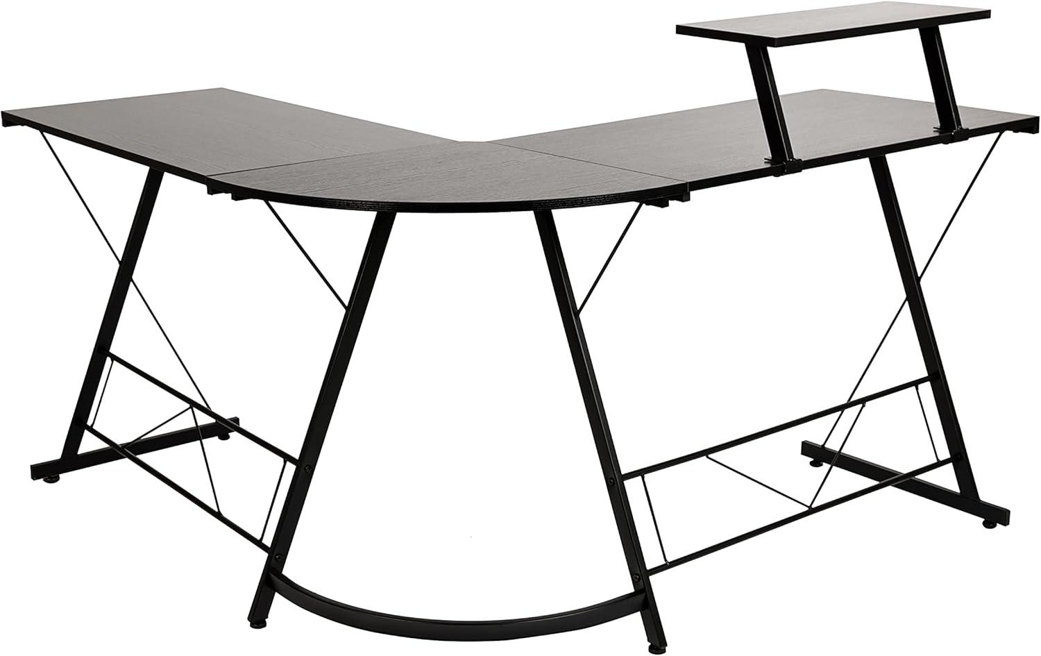 Flash Furniture L-Shaped Desk 71.5" Computer Corner Desk, Home Office Corner Desk, Gaming Desk, Space Saving, Easy to Assemble, Black/Black