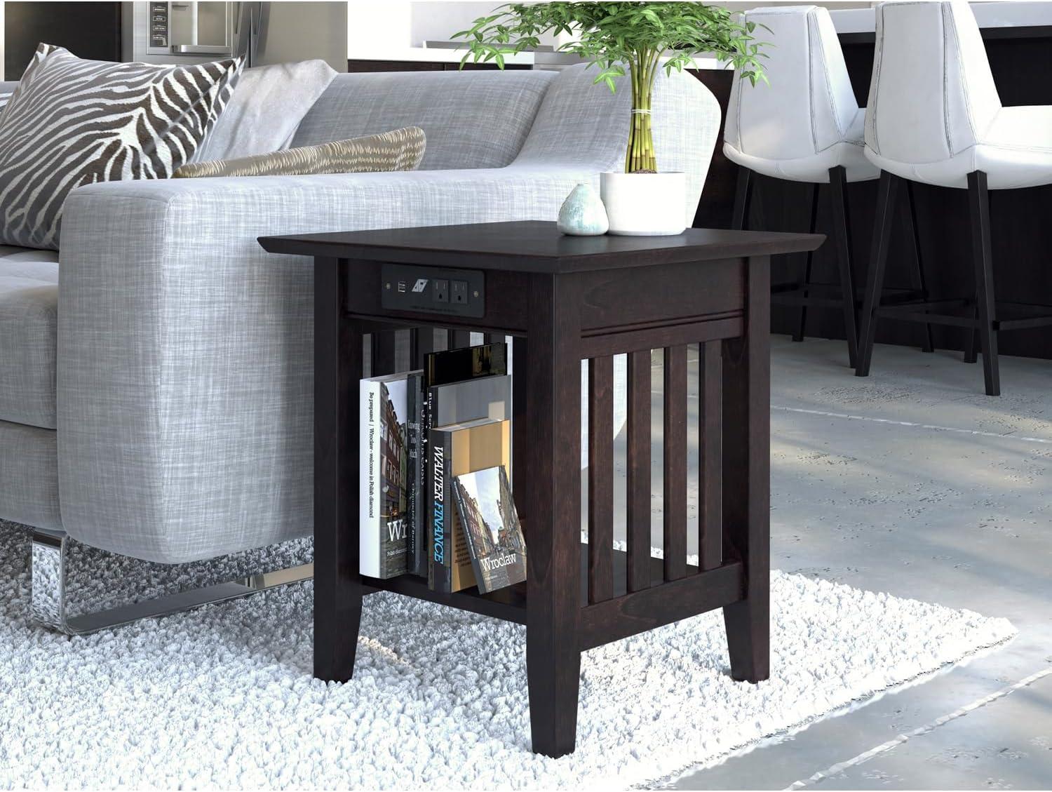 Mission End Table with Charging Station in Espresso