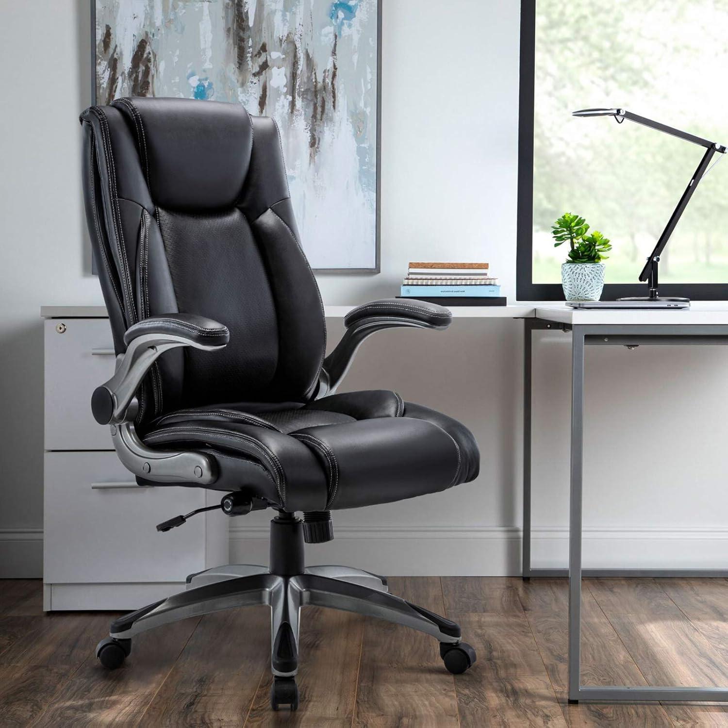 Black High Back Leather Executive Swivel Chair with Adjustable Arms