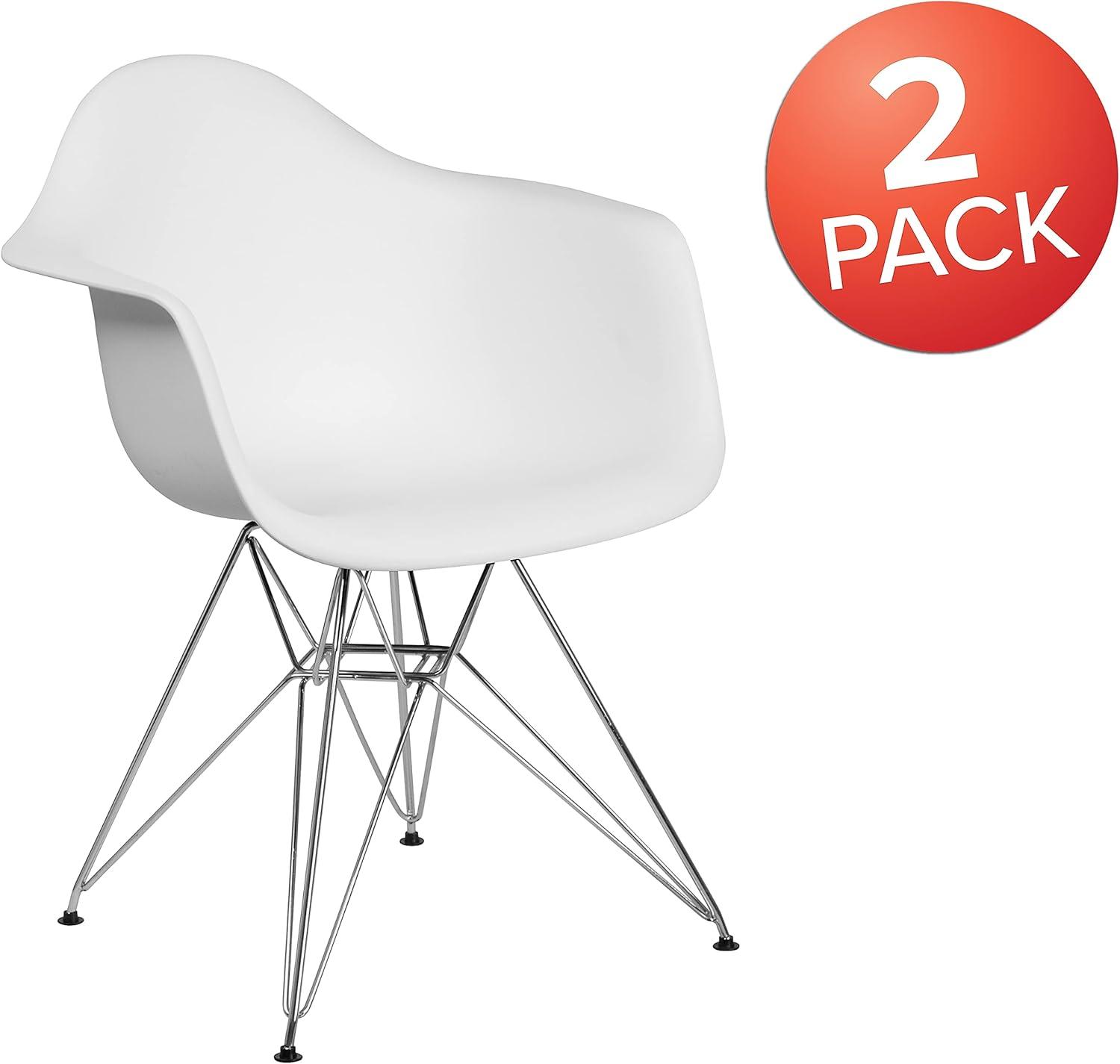 Flash Furniture 2 Pack Alonza Series White Plastic Chair with Chrome Base