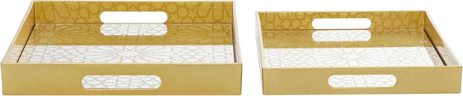 CosmoLiving by Cosmopolitan 16", 14"W Gold Plastic Mirrored Geometric Tray, 2-Pieces