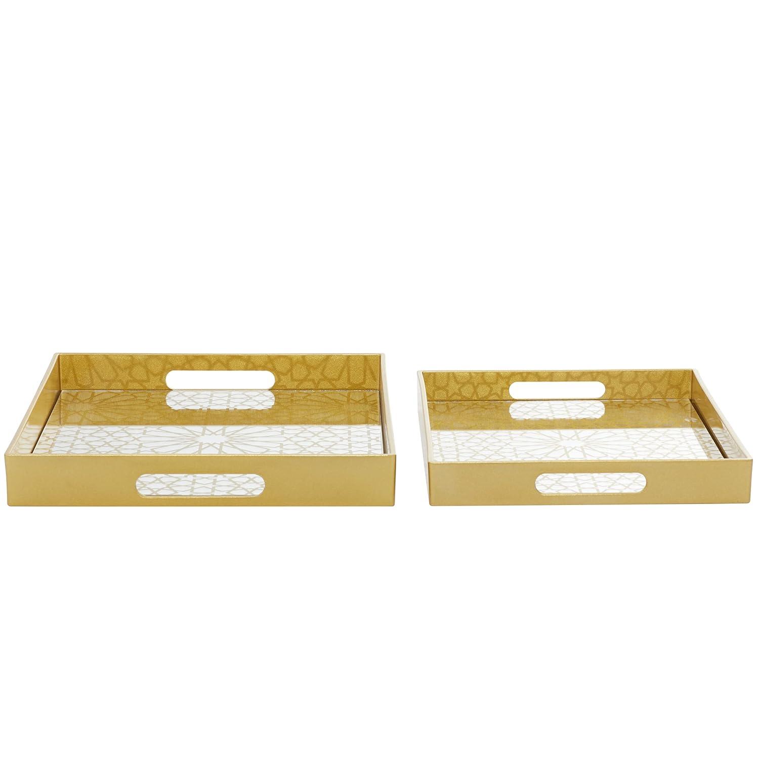 CosmoLiving by Cosmopolitan Plastic Mirrored Geometric Decor Gold Tray Set