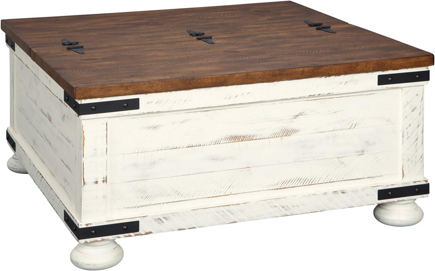 Wystfield Cocktail Table with Storage White/Brown - Signature Design by Ashley: Rectangular Lift-Top, Distressed Two-Tone Finish