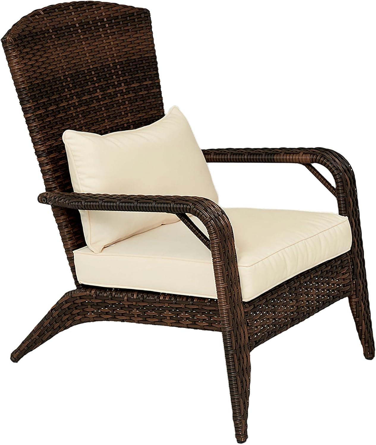 Outsunny Patio Adirondack Chair with All-Weather Rattan Wicker, Soft Cushions, Tall Curved Backrest for Deck or Garden, Light Gray