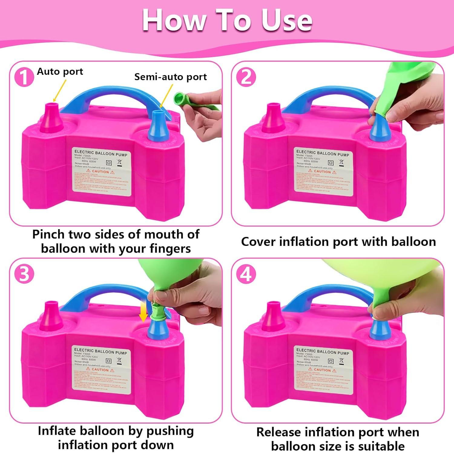 Balloon Pump, Balloon Pump Electric, Electric Portable Dual Nozzle Air Balloon Pump, Electric Air Balloon Pump and Tying Tool in One for Party Decoration [110V~120V, 600W, Rose Red]