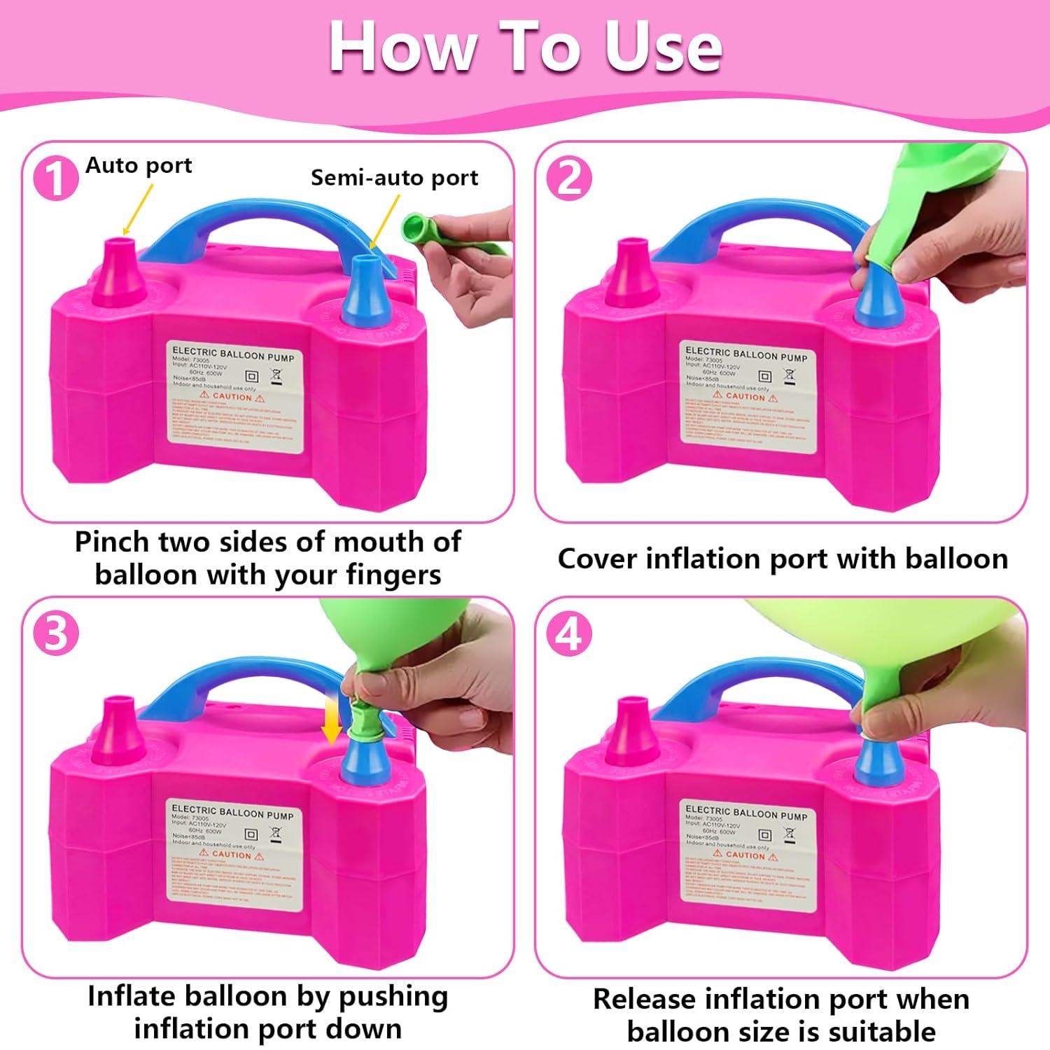 Balloon Pump, Balloon Pump Electric, Electric Portable Dual Nozzle Air Balloon Pump, Electric Air Balloon Pump and Tying Tool in One for Party Decoration [110V~120V, 600W, Rose Red]