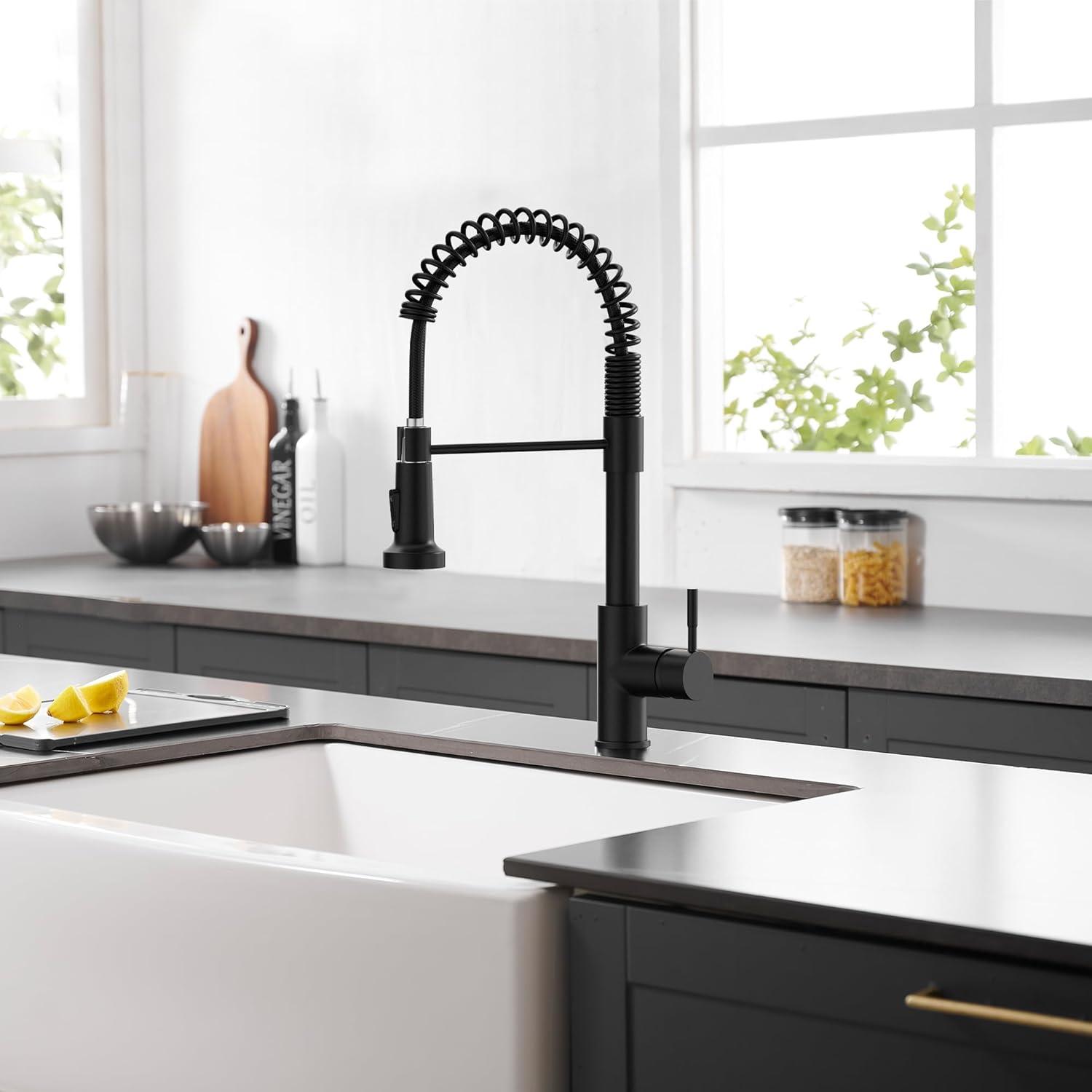 Matte Black Stainless Steel Kitchen Faucet with Pull Down Sprayer