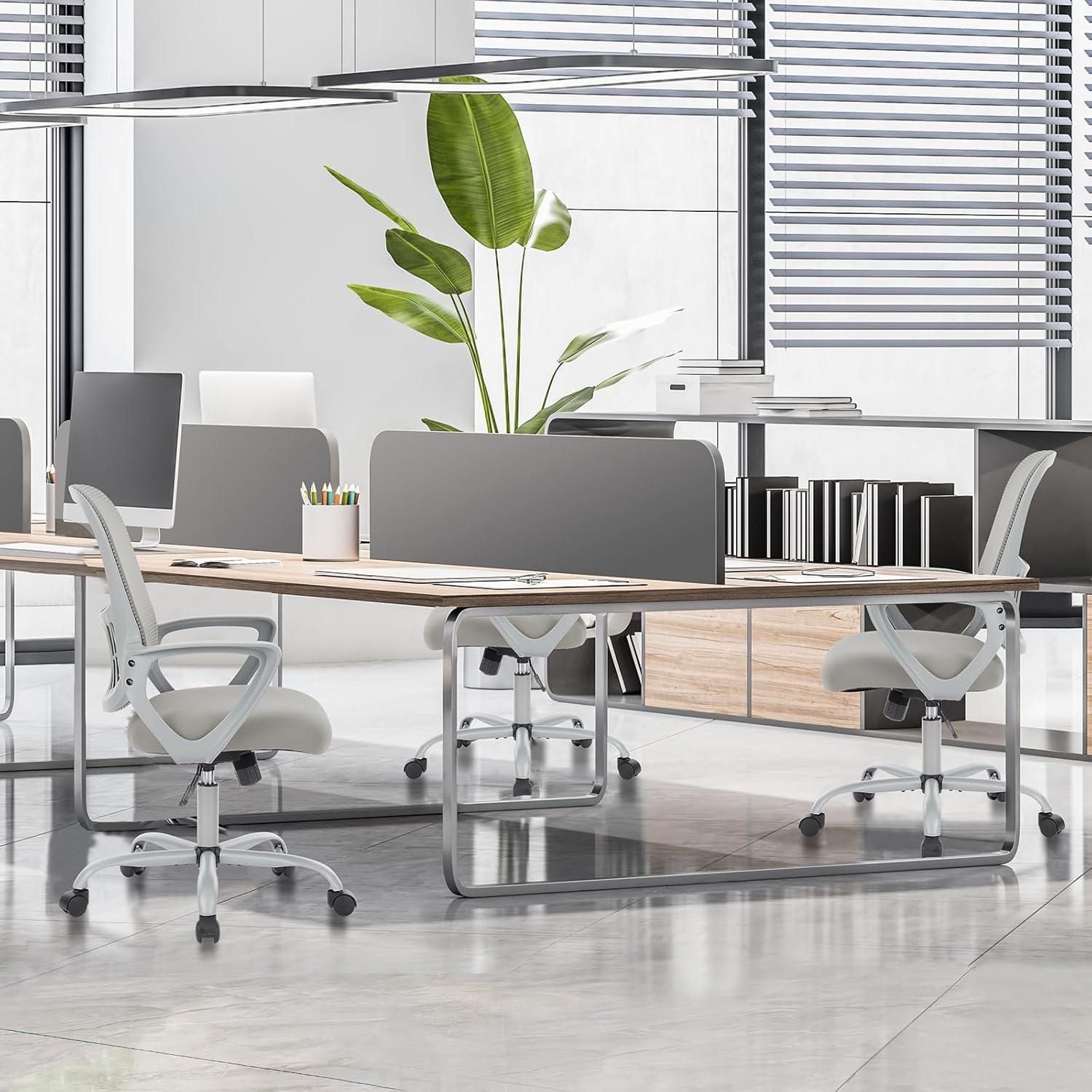 Sweetcrispy Office Computer Desk Managerial Executive Chair, Ergonomic Mid-Back Mesh Rolling Work Swivel Chairs with Wheels, Comfortable Lumbar Support, Comfy Arms for Home,Bedroom,Study,Student,Grey