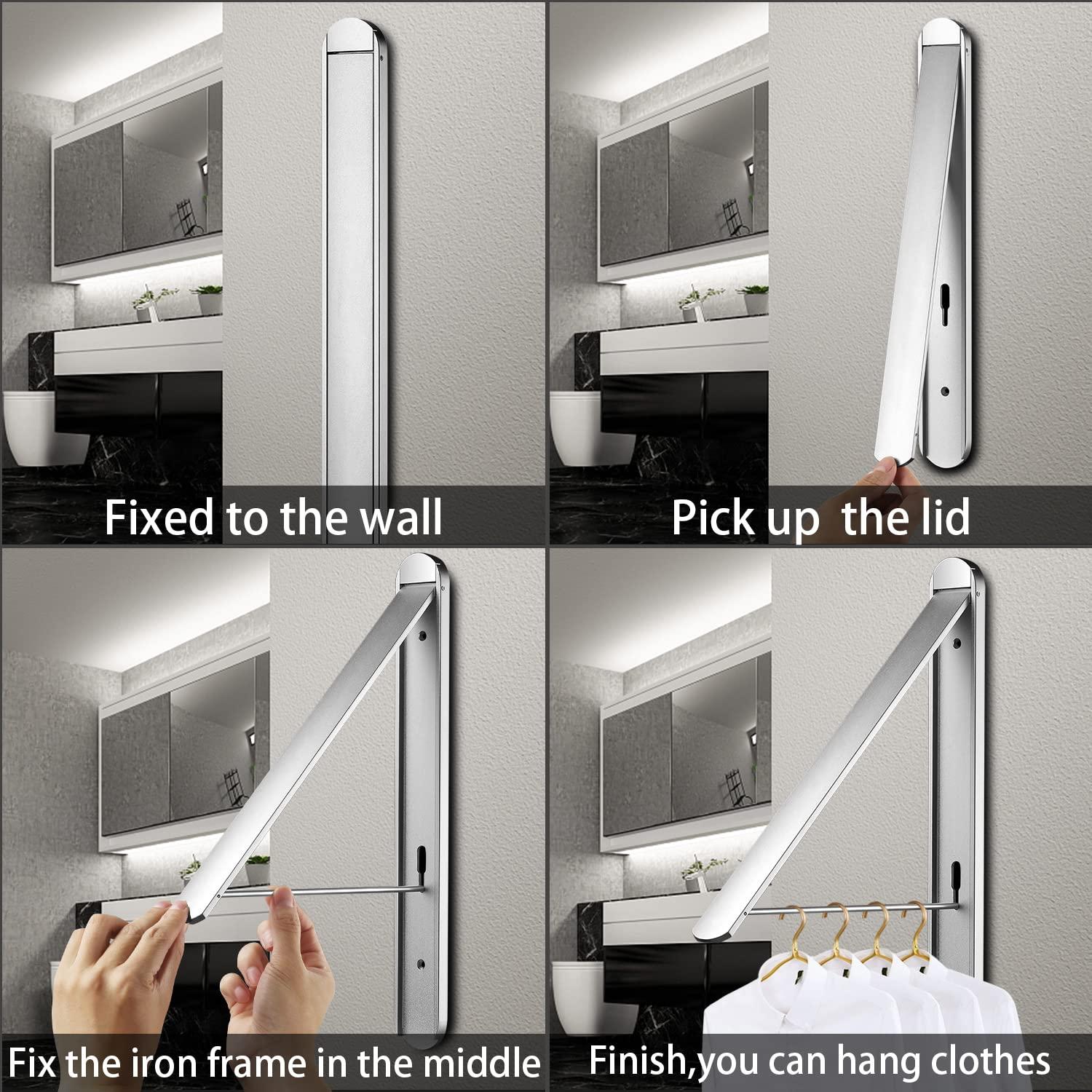 Clothes Drying Rack for Small Laundry Rooms, Clothes Drying Rack Folding Indoor, Wall Mounted Clothes Rack Foldable, (Aluminum, Silver)