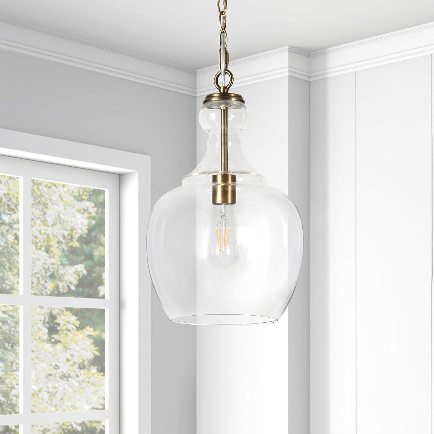 Evelyn&Zoe 11" Brass Metal/Glass Pendant