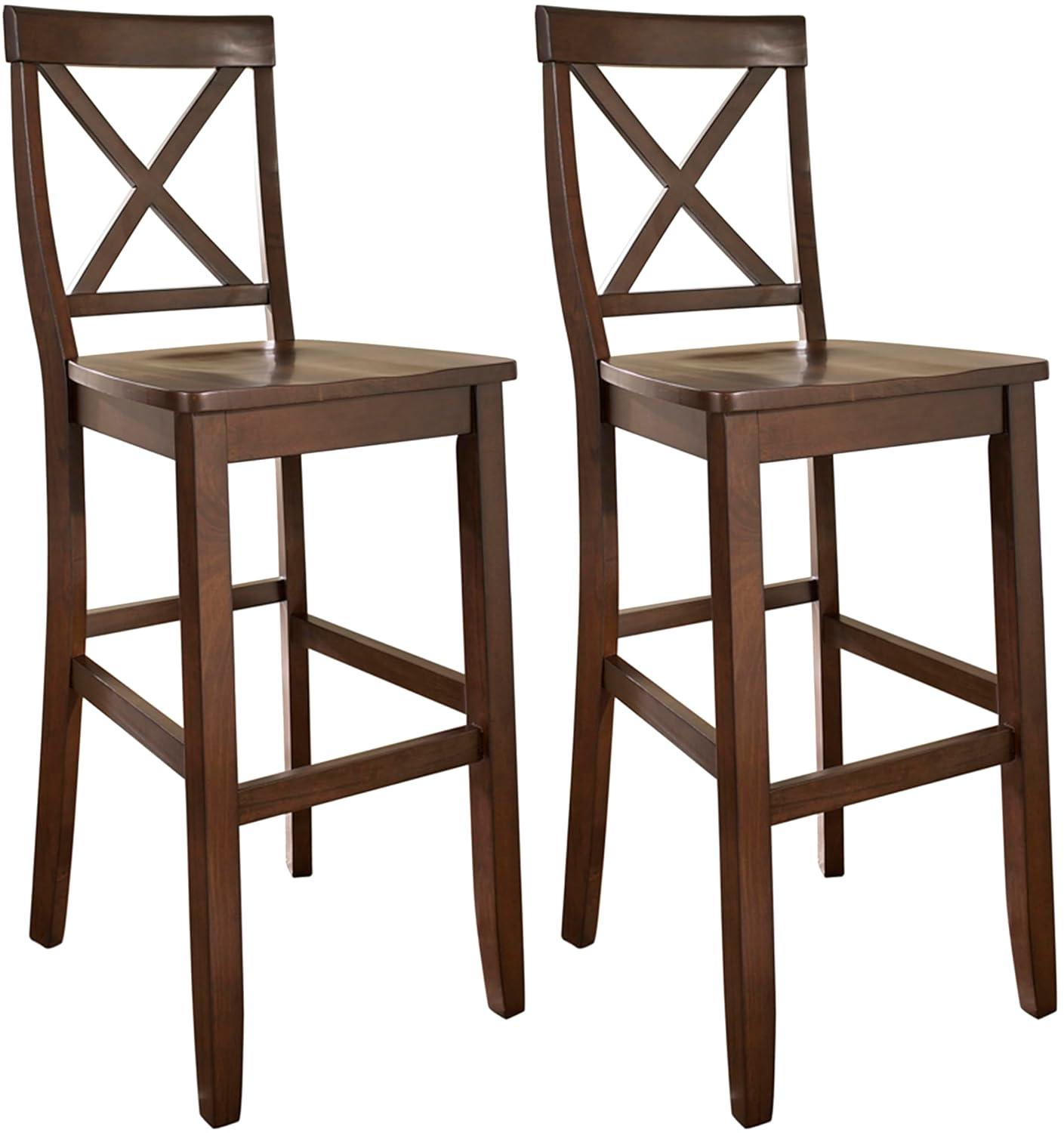 Crosley Set of 2 30" X-Back Barstools Mahogany: Traditional Farmhouse Design, Rubberwood Frame, Footrest