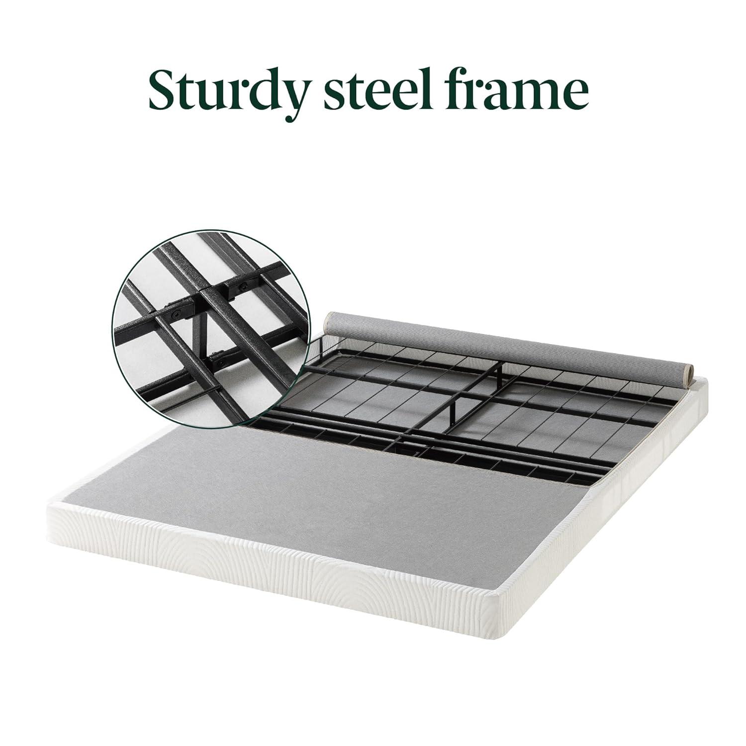 ZINUS 4 Inch Box Spring with Cover, No Assembly Mattress Foundation, Sturdy Metal Structure, Queen, White