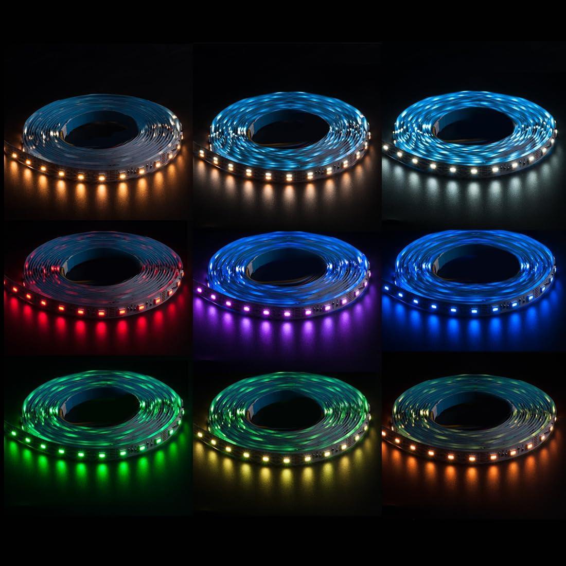 BTF-LIGHTING RGBCCT 5 Colors in 1 LED 5050SMD RGBWW RGB+Dimmable Tunable Color Temperature 2700K-6500K 16.4ft 60LEDs/m 300LEDs DC24V Multi-Colored Tape Lights IP30 White PCB(No Adapter or Controller)