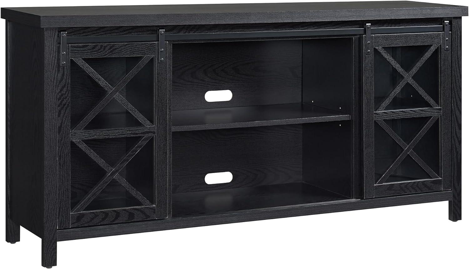Clementine Transitional 68'' Black Grain Metal TV Stand with Cabinet