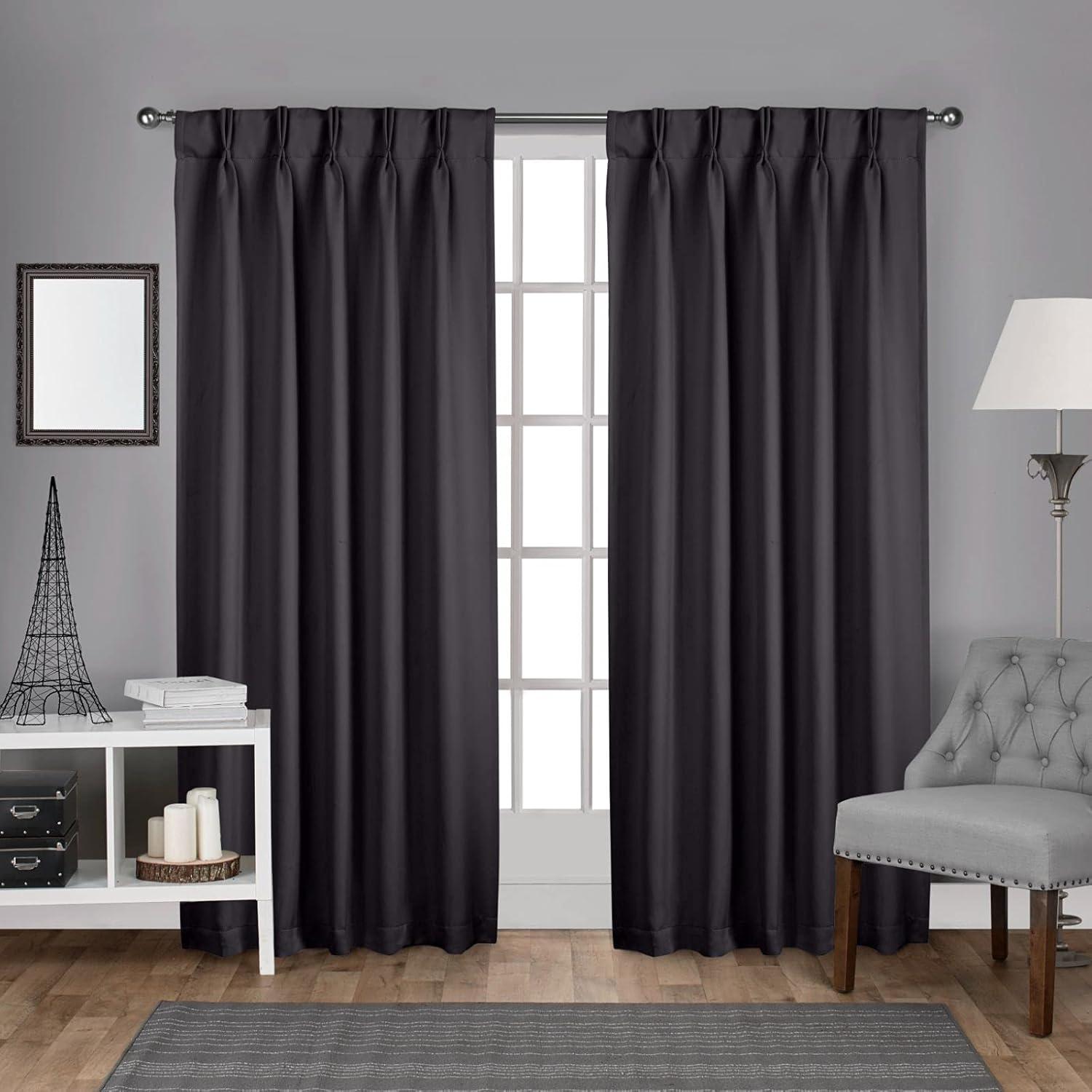 Exclusive Home Curtains Sateen Twill Woven Room Darkening Blackout Pinch Pleat Curtain Panel Pair, 84" Length, Charcoal