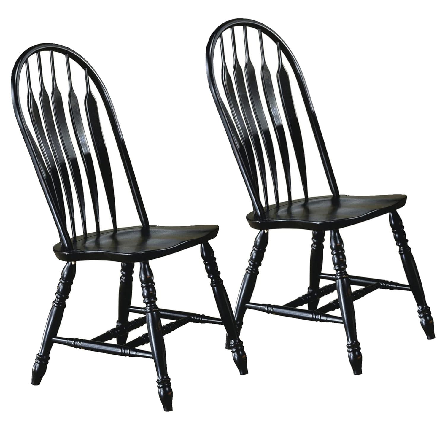 Black High Back Windsor Wood Dining Side Chair Set