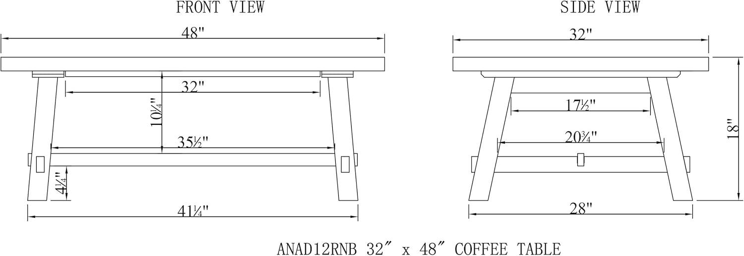 Alaterre Adam 48"L Solid Wood Coffee Table