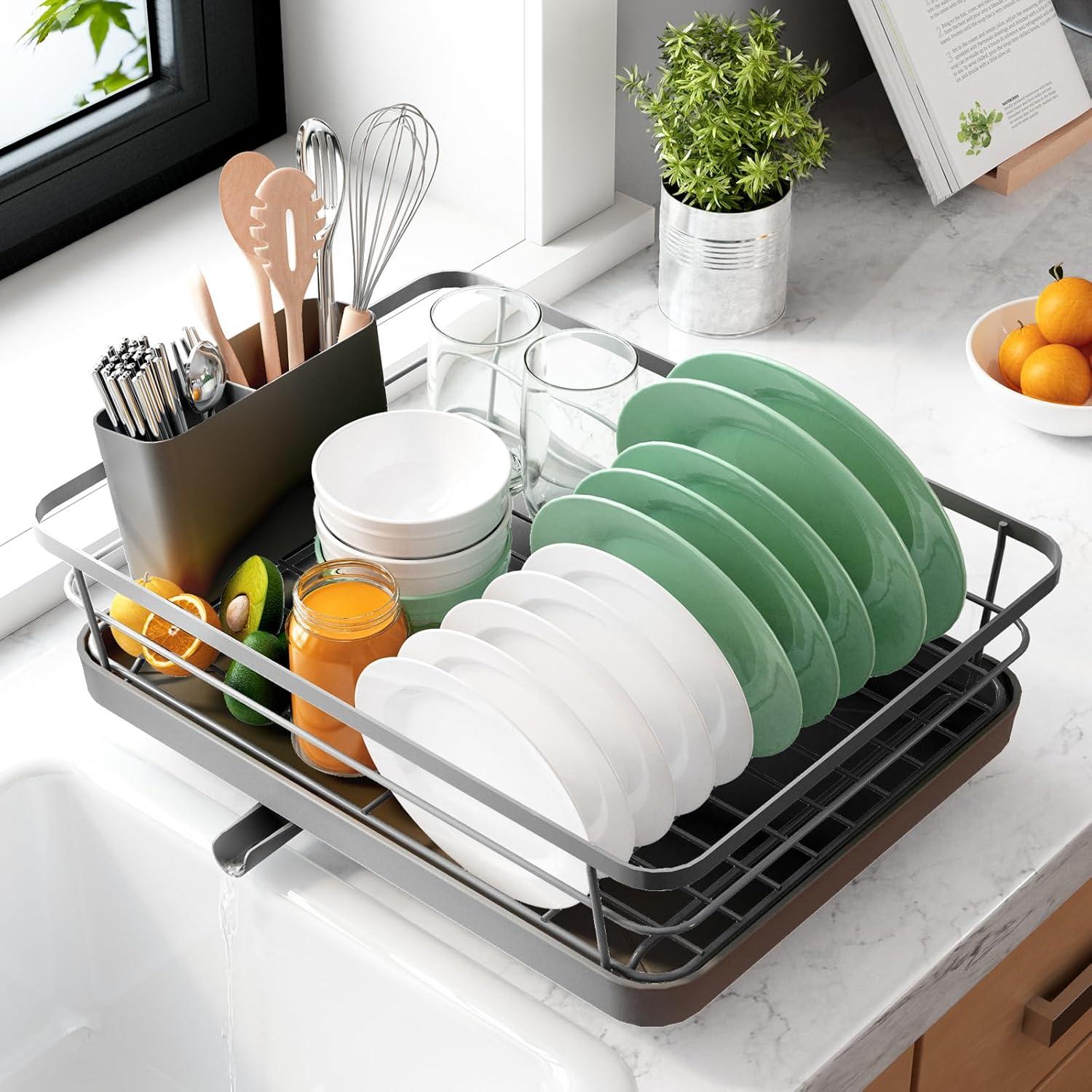 Kitsure Dish Drying Rack with a Cutlery Holder for Kitchen Counter and Sink