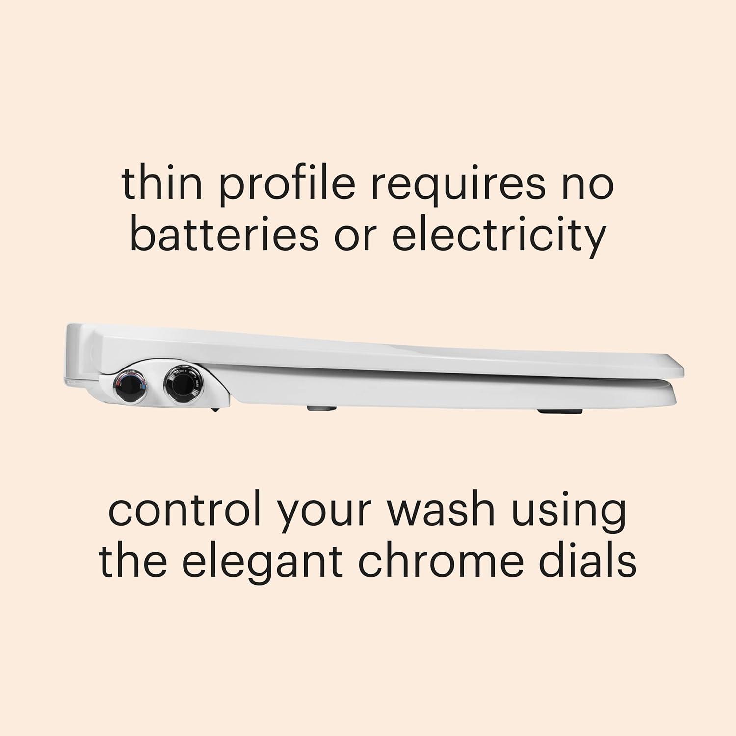 Brondell Bidet Toilet Seat Non-Electric Swash Ecoseat, Fits Elongated Toilets, White - Dual Nozzle System, Ambient Water Temperature - Bidet with Easy Installation