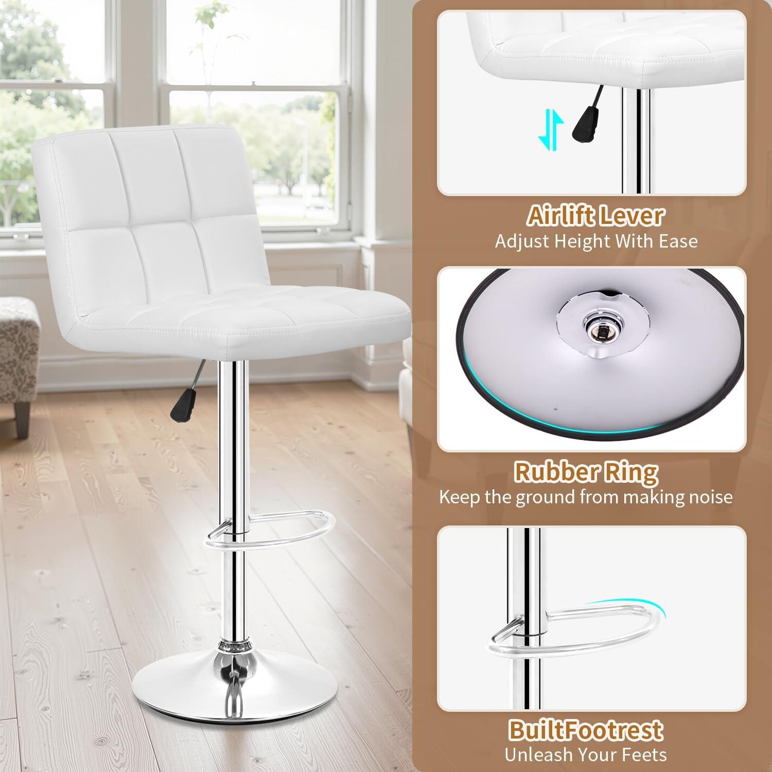 Bar Stools 1 Set Of 2, Counter Height Bar Stools, Square Cushion Bar Stools With Back, Footstool, Cafe, 2 Pieces