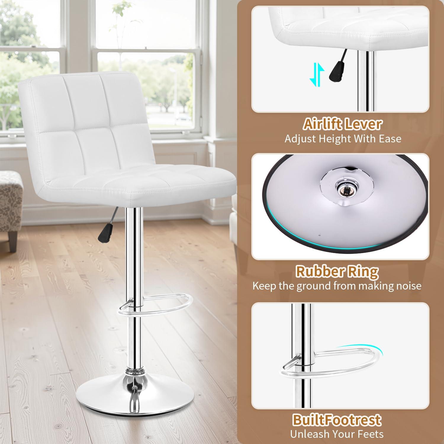 Bar Stools 1 Set Of 2, Counter Height Bar Stools, Square Cushion Bar Stools With Back, Footstool, Cafe, 2 Pieces