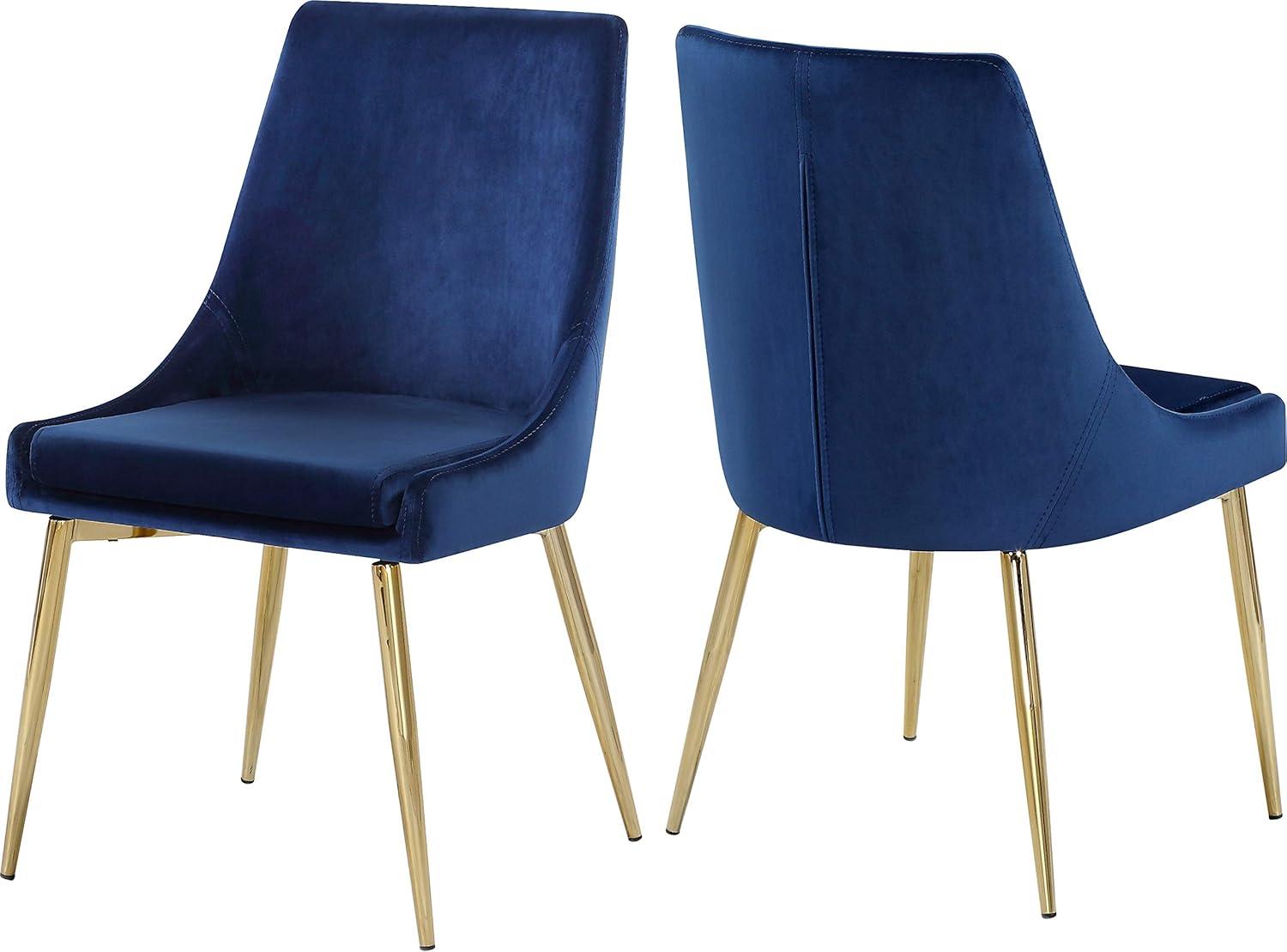 Karina Navy Velvet Dining Chair, Set of 2-Color:Navy Velvet,Finish:Gold,Style:Contemporary