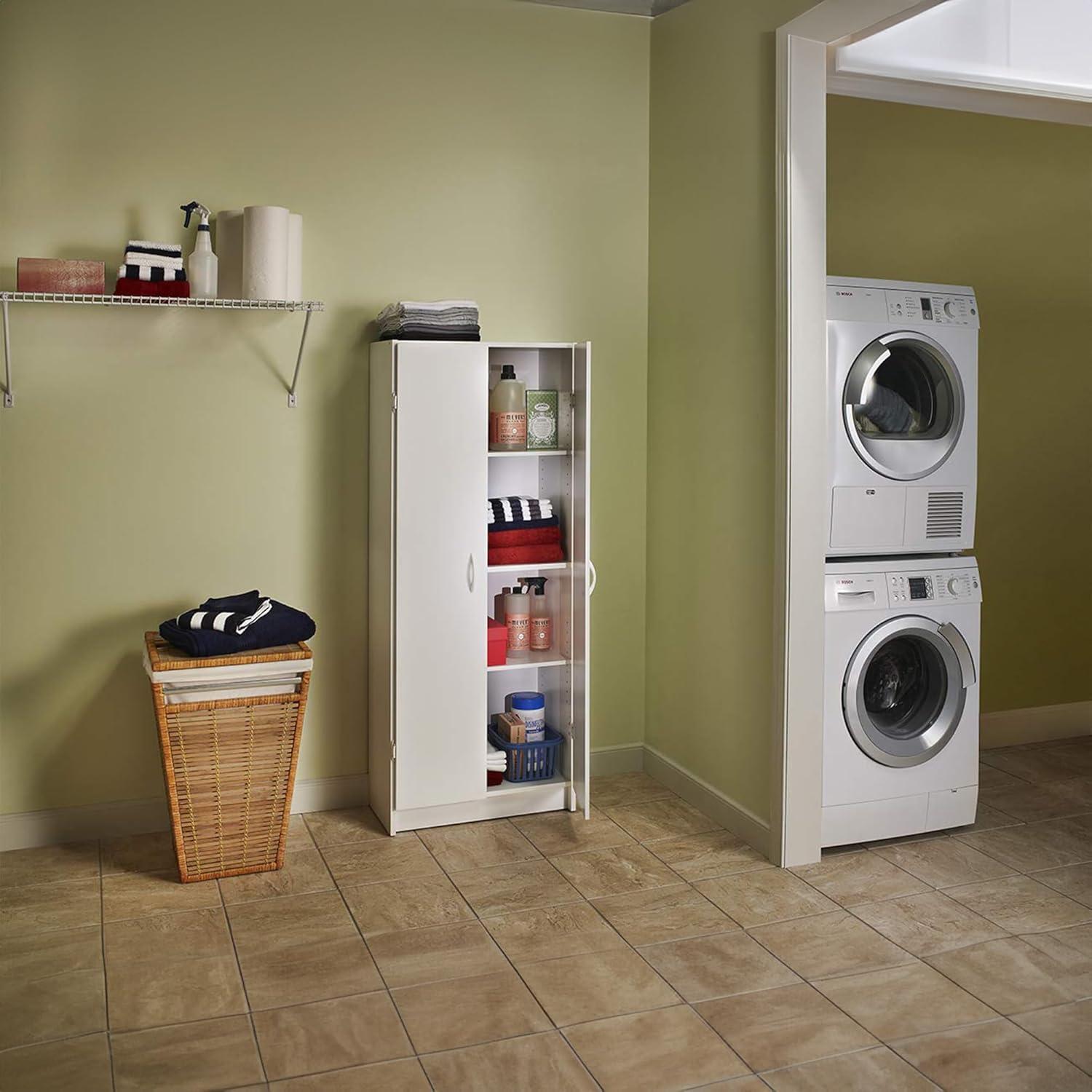 White Freestanding 4-Shelf Pantry Cabinet with Adjustable Shelves