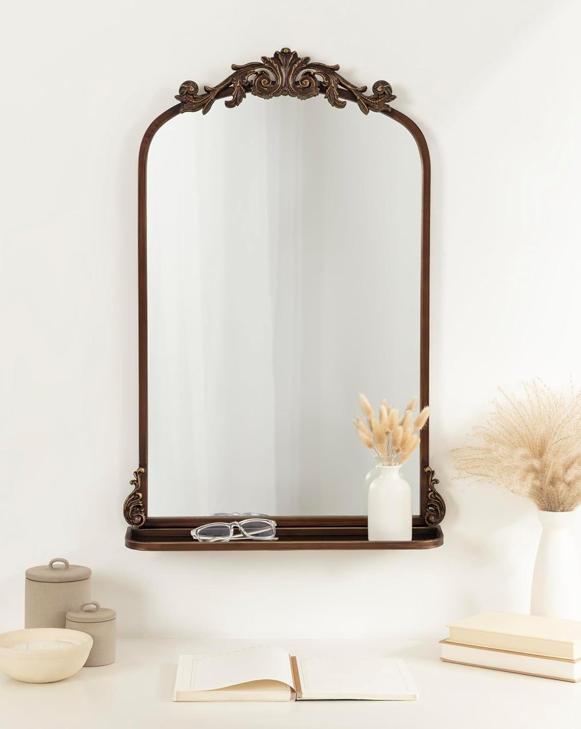 Kate & Laurel All Things Decor 21"x32" Arendahl Traditional Arch Mirror with Shelf Bronze: Elegant Wall-Mounted Metal Frame