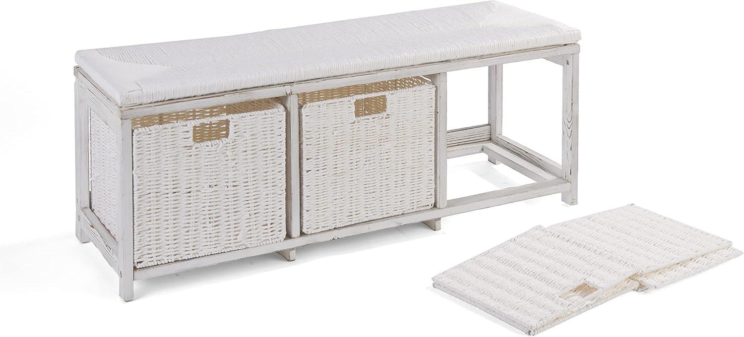 Kid''s Storage Bench With Woven Top And Baskets