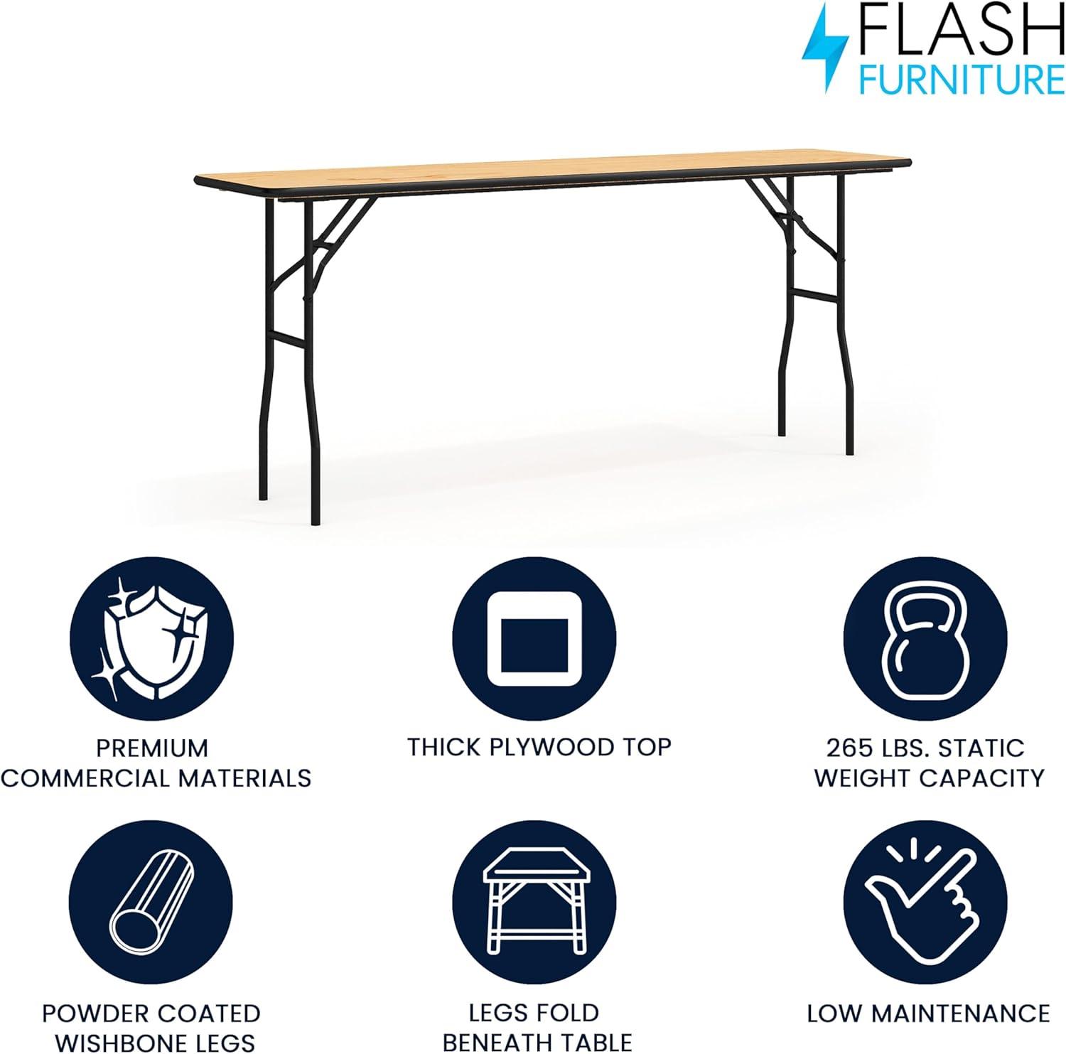 Flash Furniture Gael 6-Foot Rectangular Wood Folding Training / Seminar Table with Smooth Clear Coated Finished Top