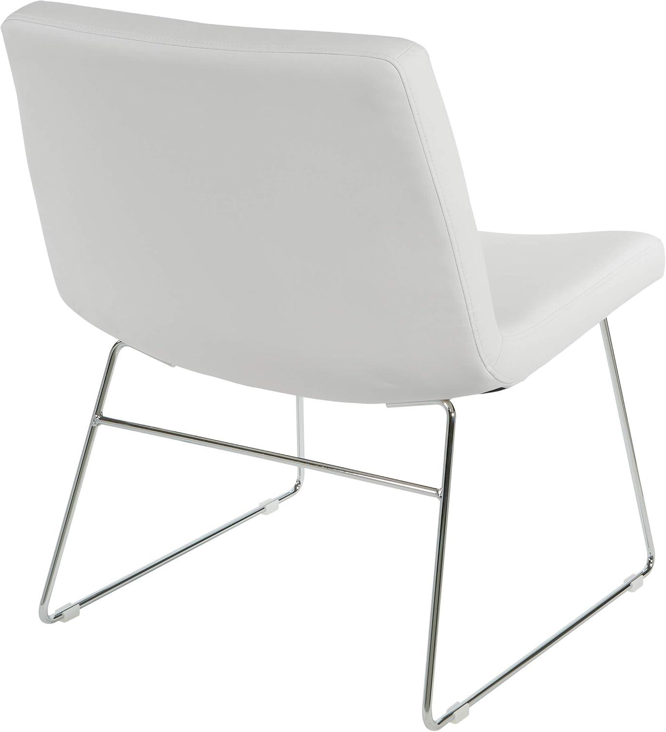 Thompson Chair in White Faux Leather with Chrome Sled Base